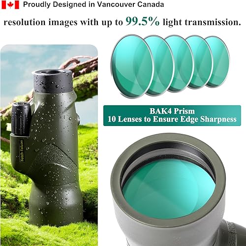 Miniatura 7 de Fetch Falcon- Monoculares BAK4 FMC HD rellenos de nitrógeno IPX7 de 12 x 50 pulgadas (ocular de 10.0 in a prueba de agua bajo 1 M de agua, 30
