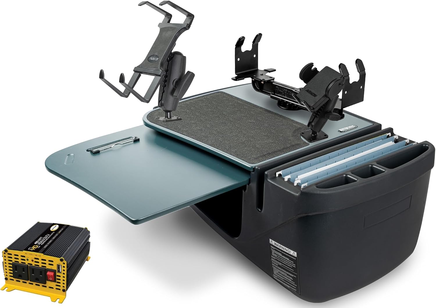 AutoExec GripMaster Car Desk for Your Vehicle Workstation and Mobile Office, Ice Blue, with 400 watt Power Inverter, Printer Stand, Phone Mount and Tablet Mount