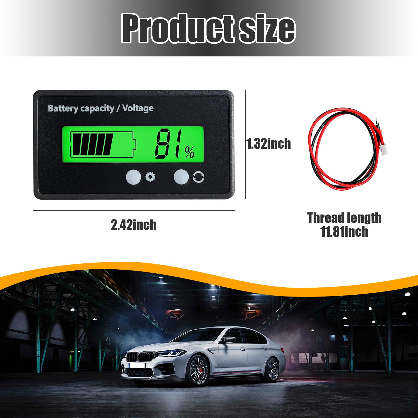 Dickno 12V 24V 36V 48V 60V 72V 84V Golf Cart Battery Meter, Battery Capacity Indicator with LCD Display Backlight, Waterproof Monitor Gauge Digital Voltmeter Tester for Car Golf Cart (Green)