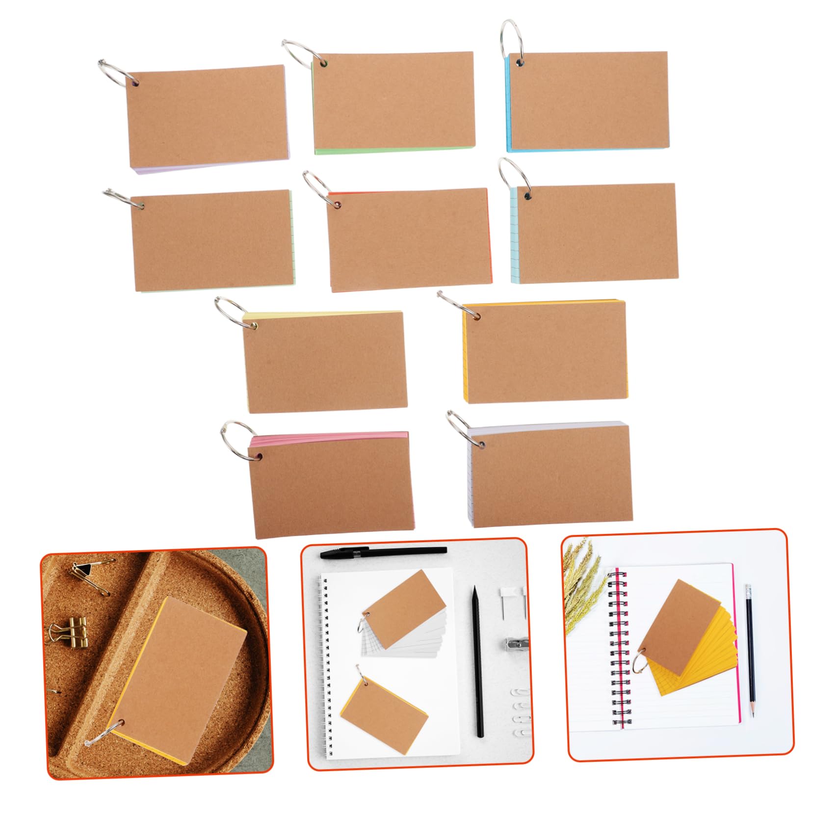 Karteikarten mit Ring, 10 Stück, Edelstahl und Papier, Doppelt Liniert