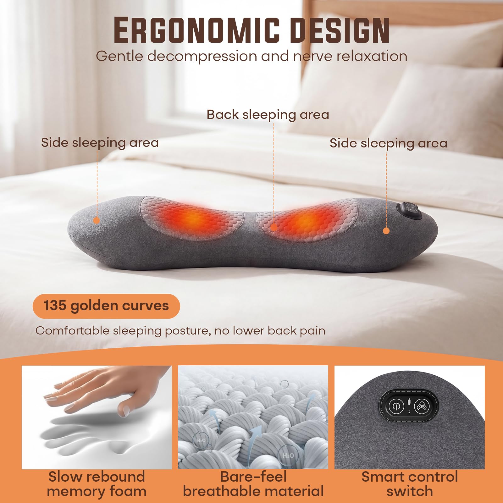 3-in-1 Ergonomisches Rückenmassagegerät, Wärme, Vibration,Zug,back massager | Dieses Massagegerät rücken mit Zugfunktion, Vibration & Wärmefunktion, Vielseitiges Massagekissen für Zuhause, Büro und Auto