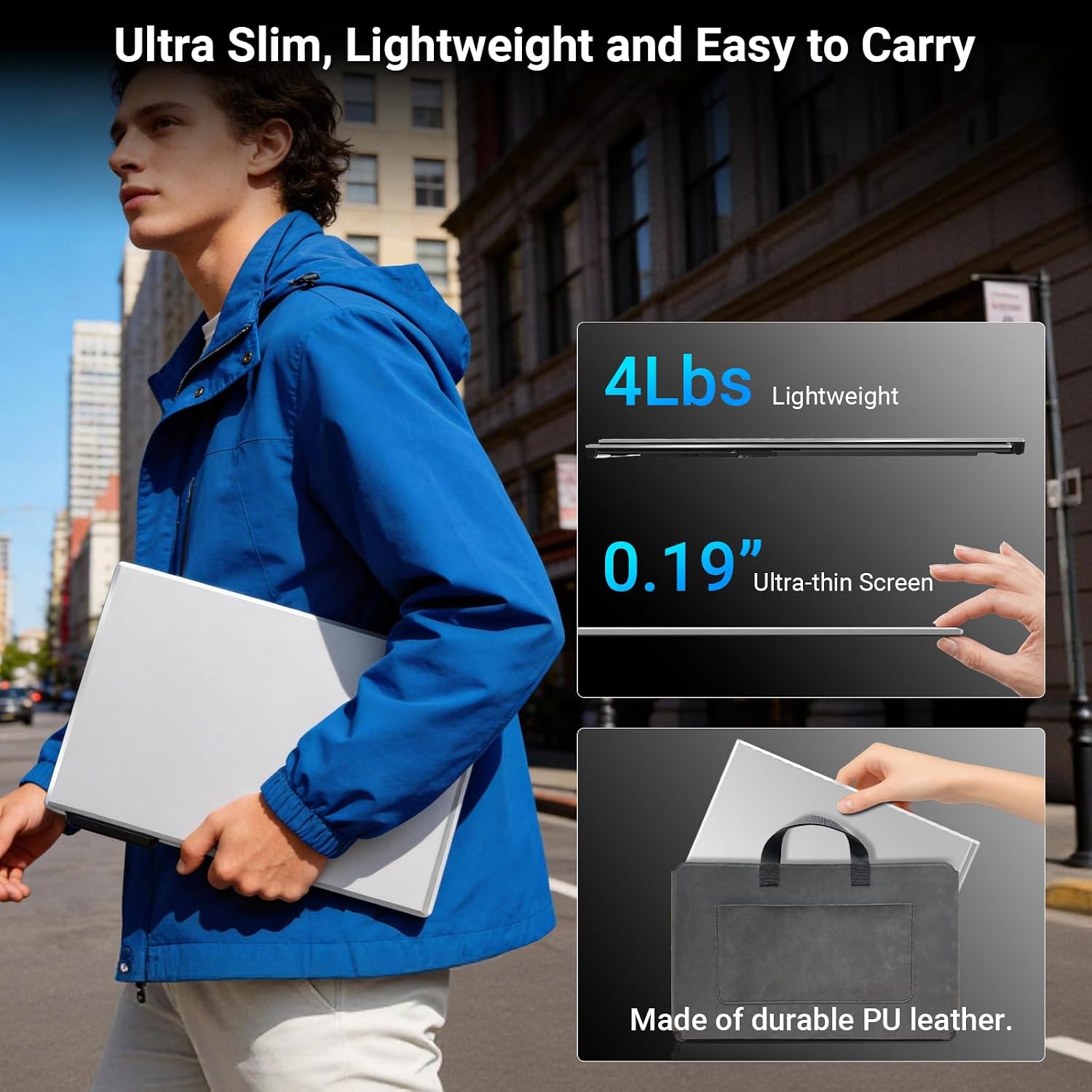 15.6" Laptop Screen Extender, 1080P FHD Triple Portable Monitor for Laptops, Ultra-Slim Travel Dual Monitor Fit for 12"-17.3" Laptops, USB-C Plug&Play Extended Screen Compatible with Win/Mac/Android, view 9