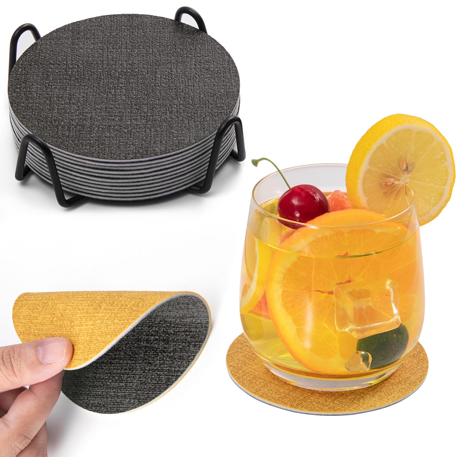 Chitomars Coasters, Dual Sided Faux Leather Coaster for Drinks Mug Coaster Non Slip Anti-Heat Washable Cup Pad Mats Home and Outdoor Coffee Beer Glass Bottle Bar