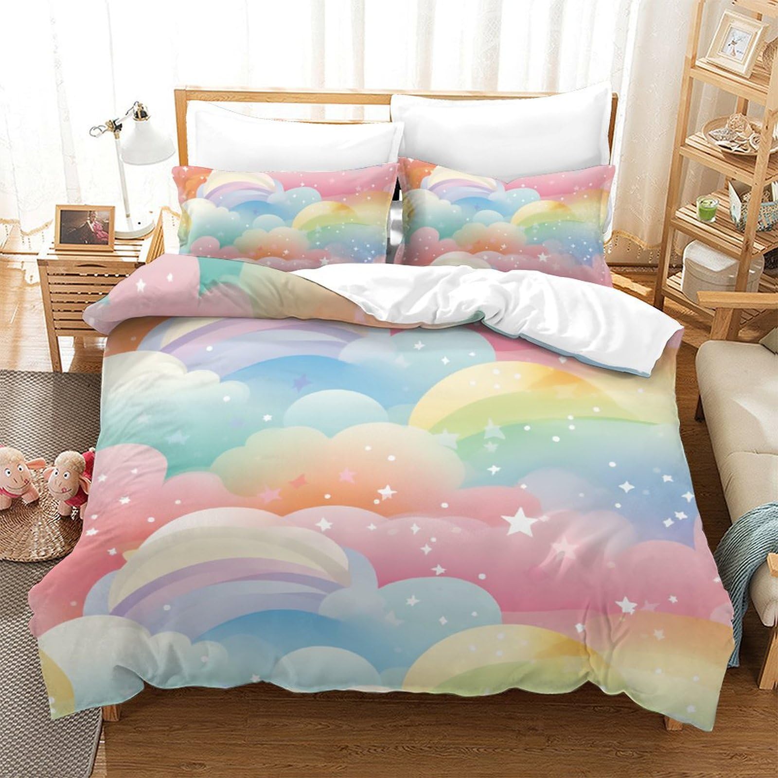 Parure de lit 3D microfibre anti-plis pour lit ado 200x200cm avec housse de couette zippée