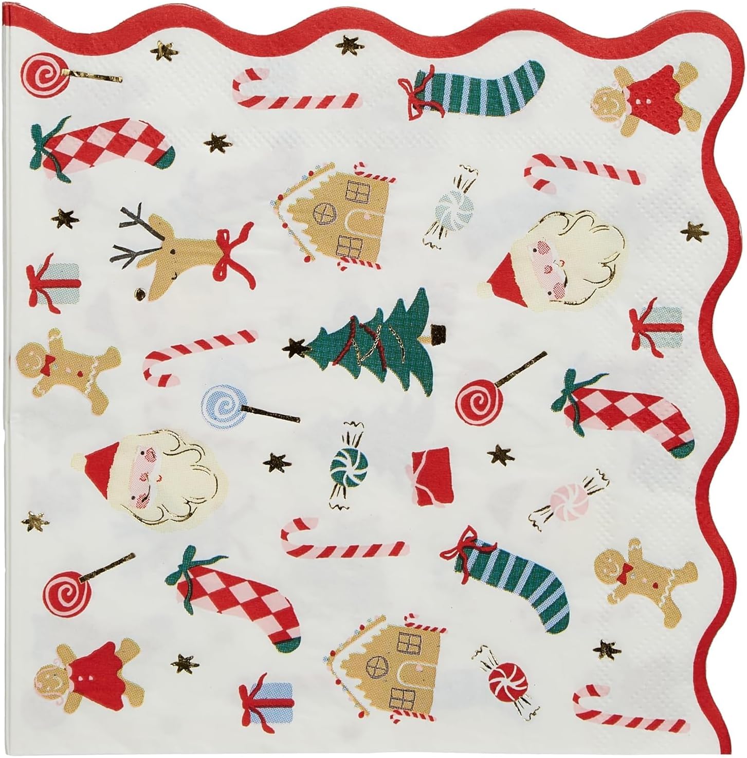 Christmas Paper Napkins (Pack of 16), Square Christmas Napkins Disposable, Thick & Absorbent 3-Ply Paper, Wavy Border