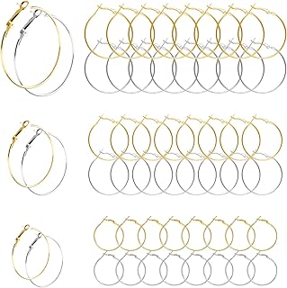 60pcs Beading Hoop Earrings Finding,FUNCYboo Round Earring Hoop Open Earring Beading Hoop for Jewelry Making DIY Crafts 30mm 40mm 50mm