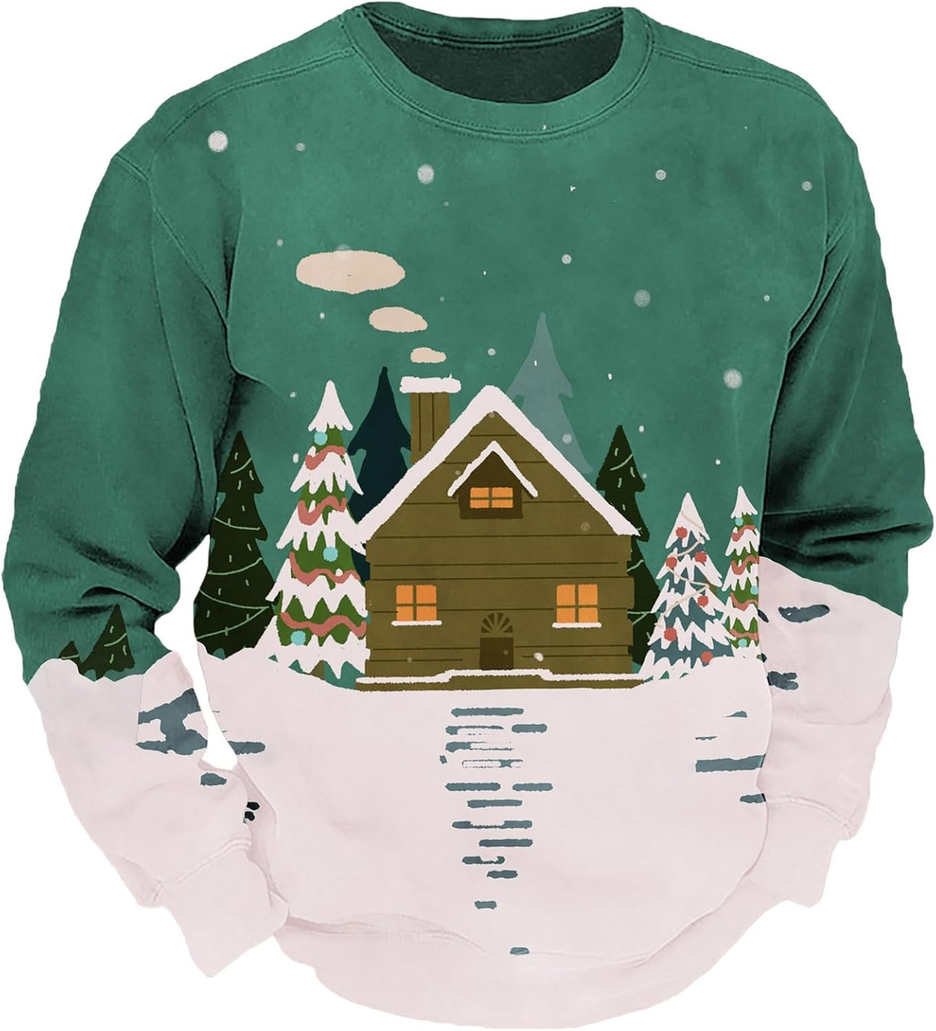Christmas Sweatshirts Men Xmas Print Long Sleeve Round Neck