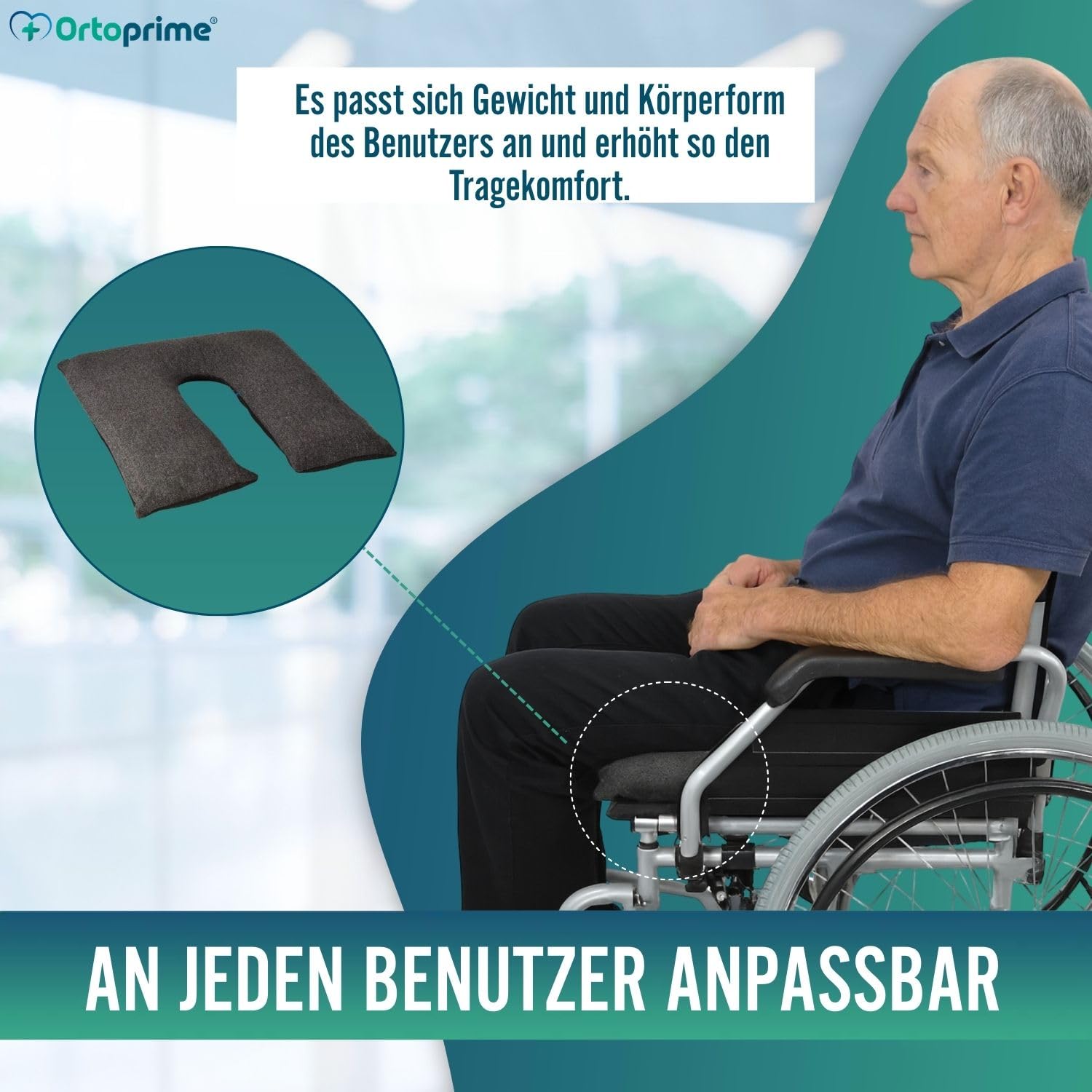 OrtoPrime Dekubitus Sitzkissen mit Flüssigflotation – Antidekubitus Sitzpolster für Rollstuhl – Druckentlastungskissen für Gesäß und Steißbein – Quadratisches Rollstuhl-Sitzkissen