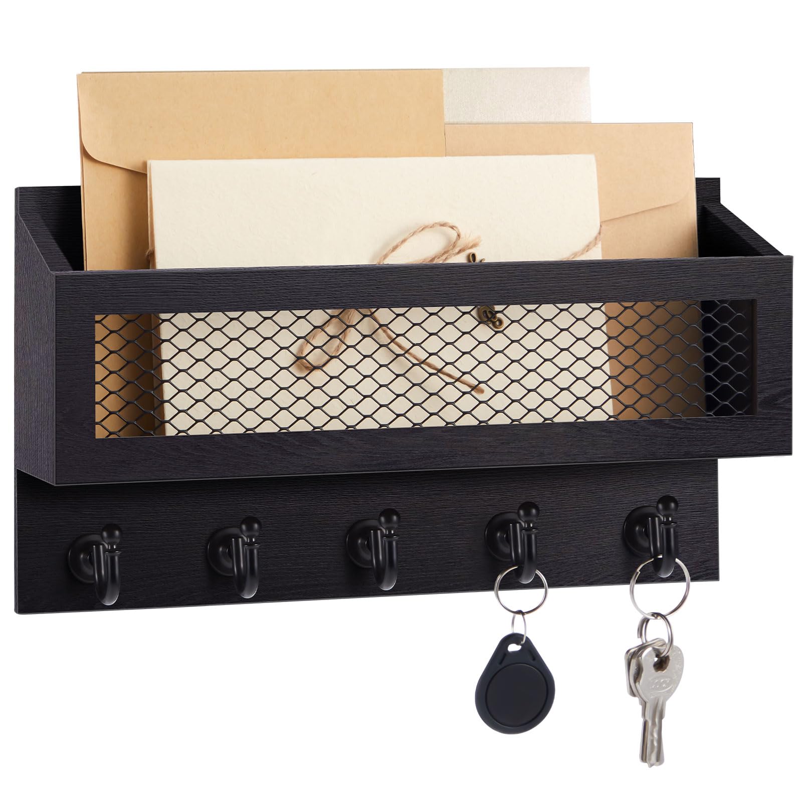 Colingmill Soporte magnético para llaves montado en la pared para nevera, organizador de correo de madera con 5 ganchos para llaves para el hogar, dormitorio, nevera, cocina, decoración