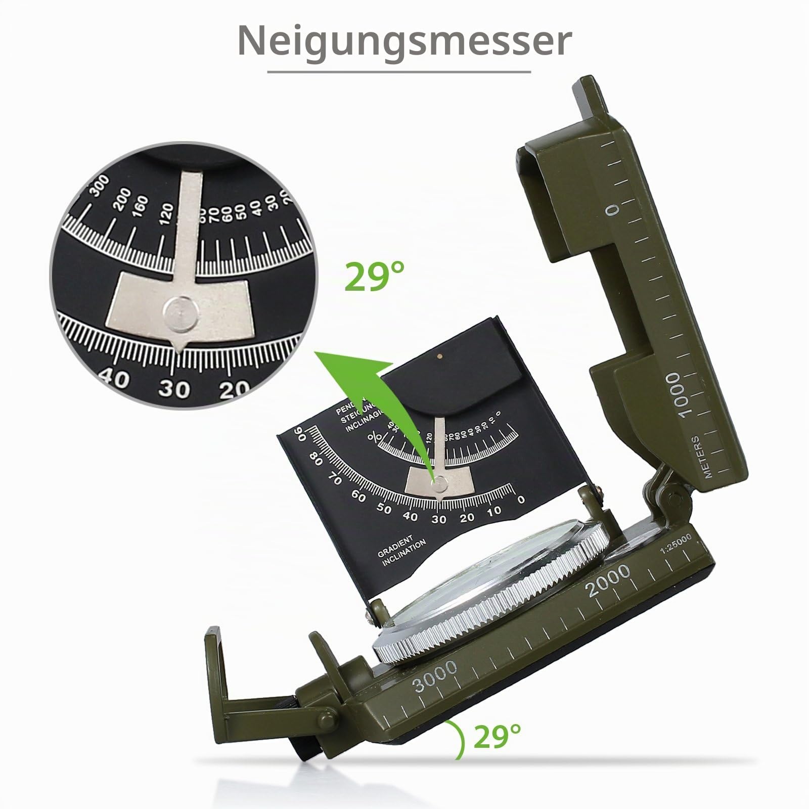 Proster Militär Marschkompass Professioneller Taschenkompass Peilkompass Kompass Compass mit Klinometer Tragschlaufe Tasche für Jagd Wandern und Aktivitäten im Freien