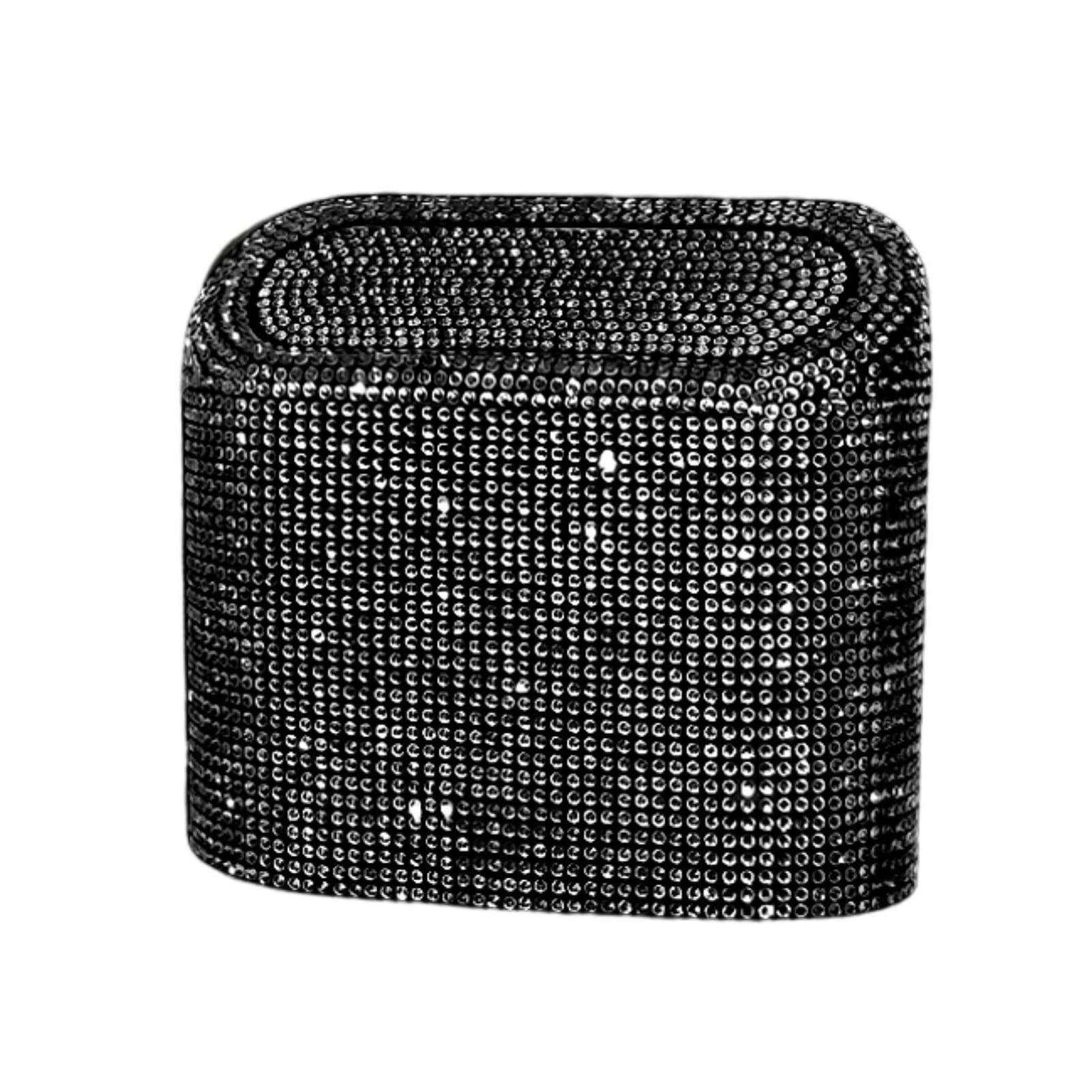 Altsuceser Car Trash Can with Lid, Glitter Rhinestone Bling Mini Vehicle Trash Bin Car Dustbin Garbage Organizer, Automotive Hanging Garbage Bin Trash Container Black