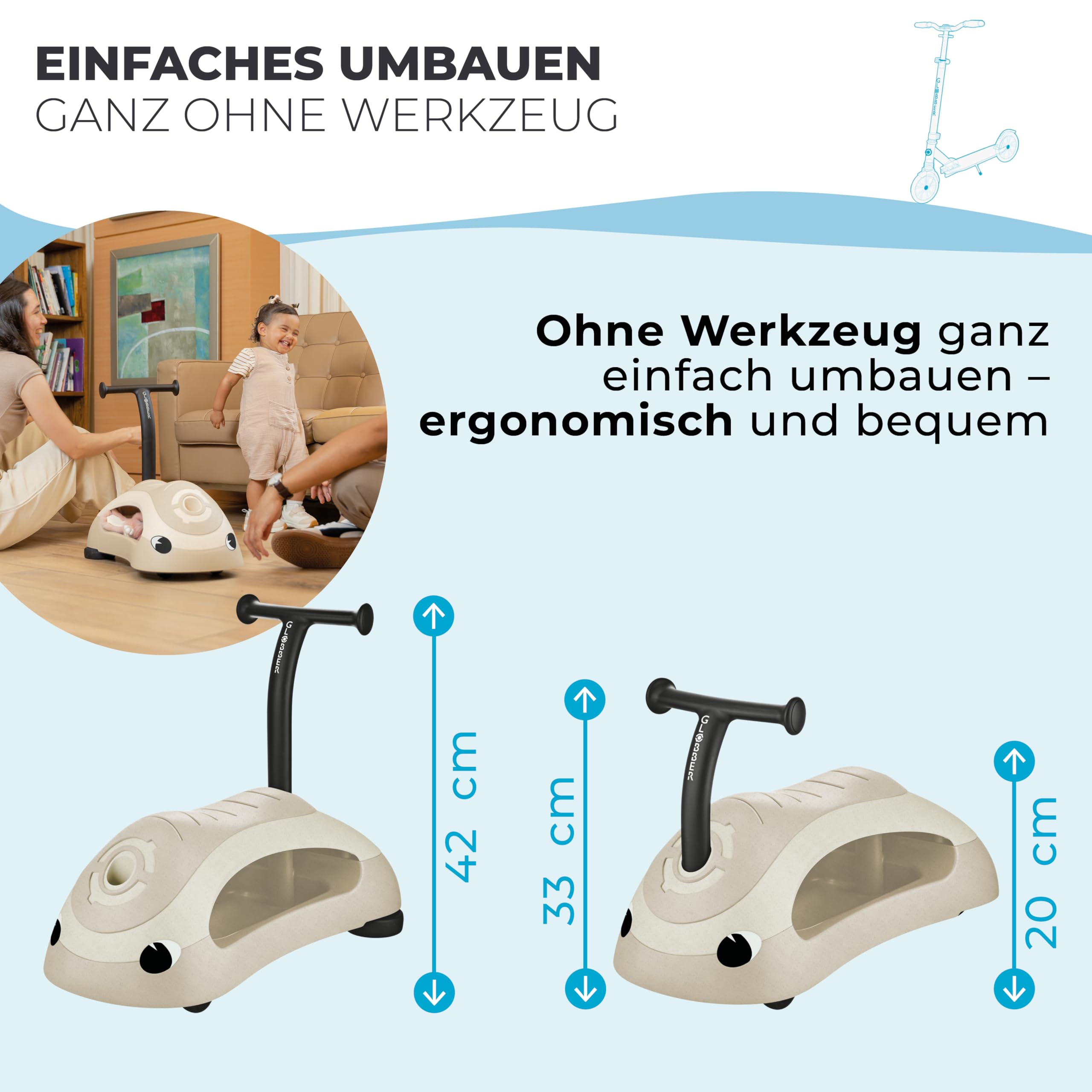GLOBBER Walk N' ROLL 2in1 ECO – Lauflernwagen & Rutschauto ab 1 Jahr, Eva-Rollen, nachhaltiger Kunststoff mit Strohfasern, 2in1 umbaubar, kokos weiß