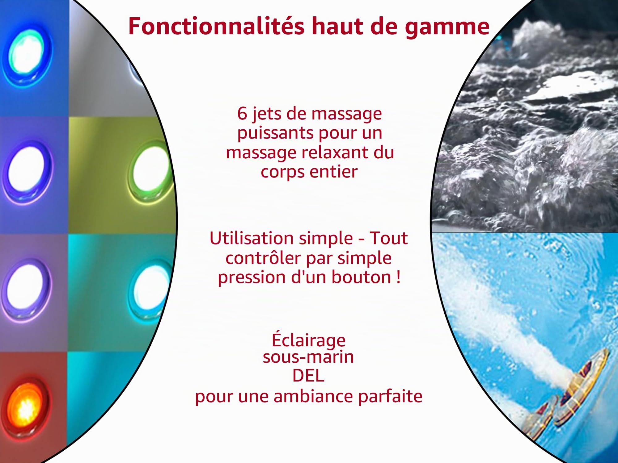 WHIRLPOOL Baignoire Venise MADE IN GERMANY droite ou gauche 150/160/170 x 75 cm avec 6 Jets de massage + avec installations ronde droits / GAUCHE Baignoire d'angle