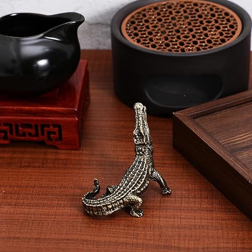 Miniatura 6 de Toyvian 1 mini estatua de cocodrilo de latón, esculturas y estatuas de animales, adornos para pecera, estatua de Feng Shui, decoración del hogar