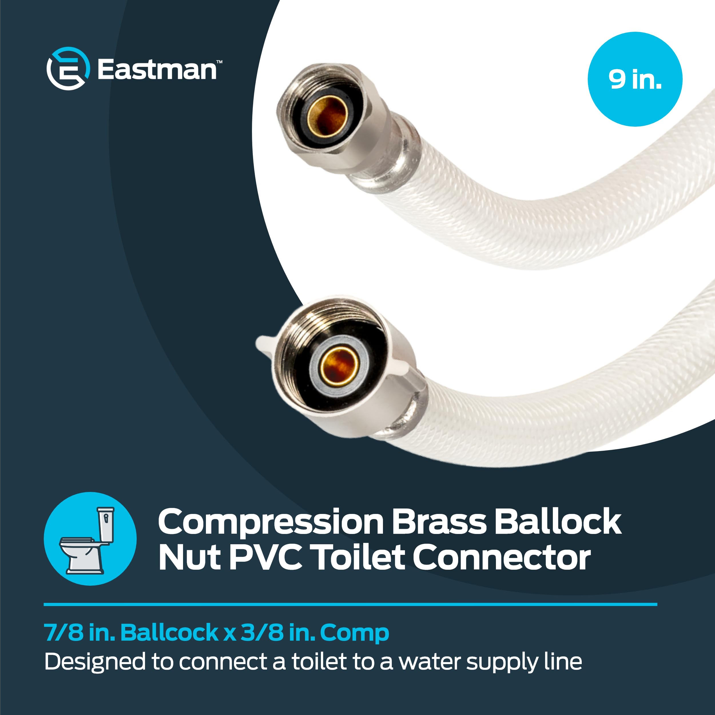 Eastman 9 Inch Flexible Toilet Connector, 7/8 Inch Ballcock x 3/8