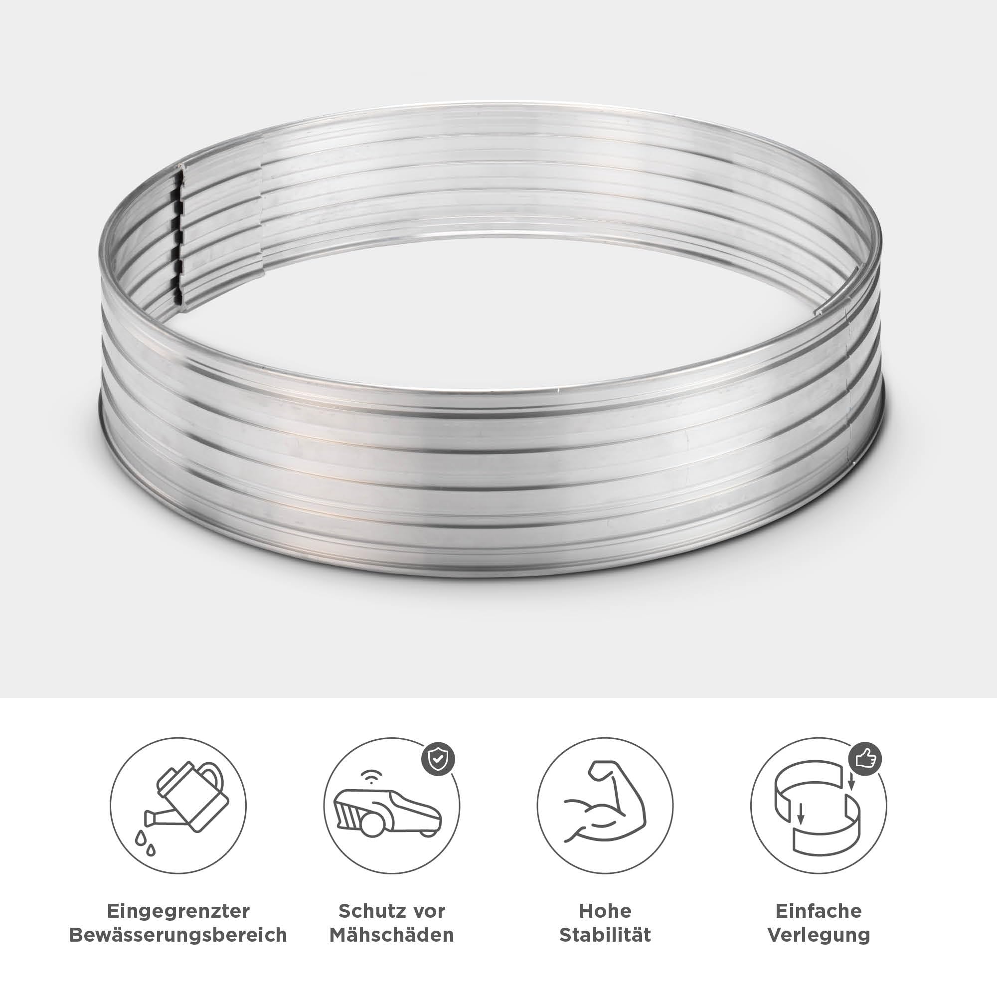 blizz-z terraflex Baumeinfassung rund Aluminium Höhe: 10 cm, Ø60 cm, 1 Set (2X Halbkreise, 2X Stoßverbinder) | Baumring-Set, Kreis Rasenkante, Mähschutz | Made in EU