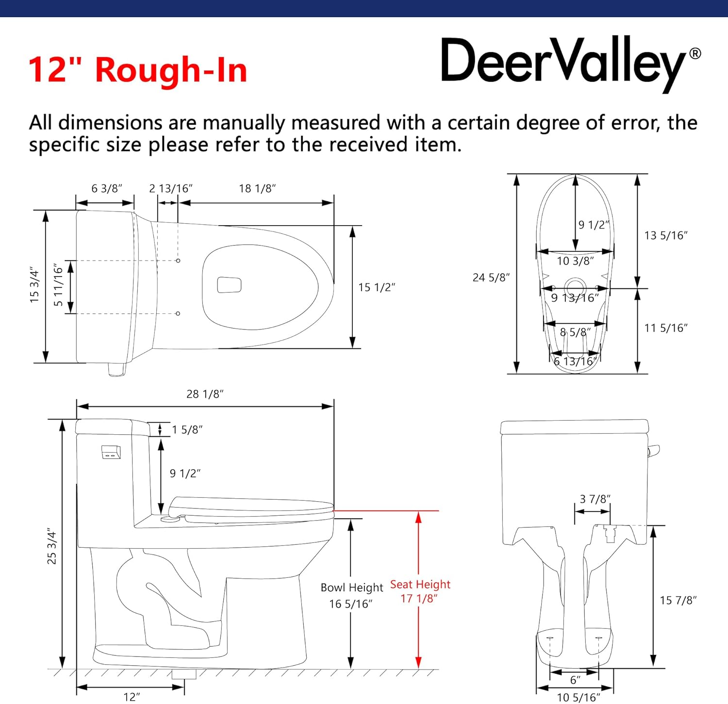 DeerValley DV-1F52627 Concord Toilet Modern Comfort Height Elongated One Piece Toilet with Soft Closing Seat, 1.28 GPF (Water Efficient) (White) - - 
