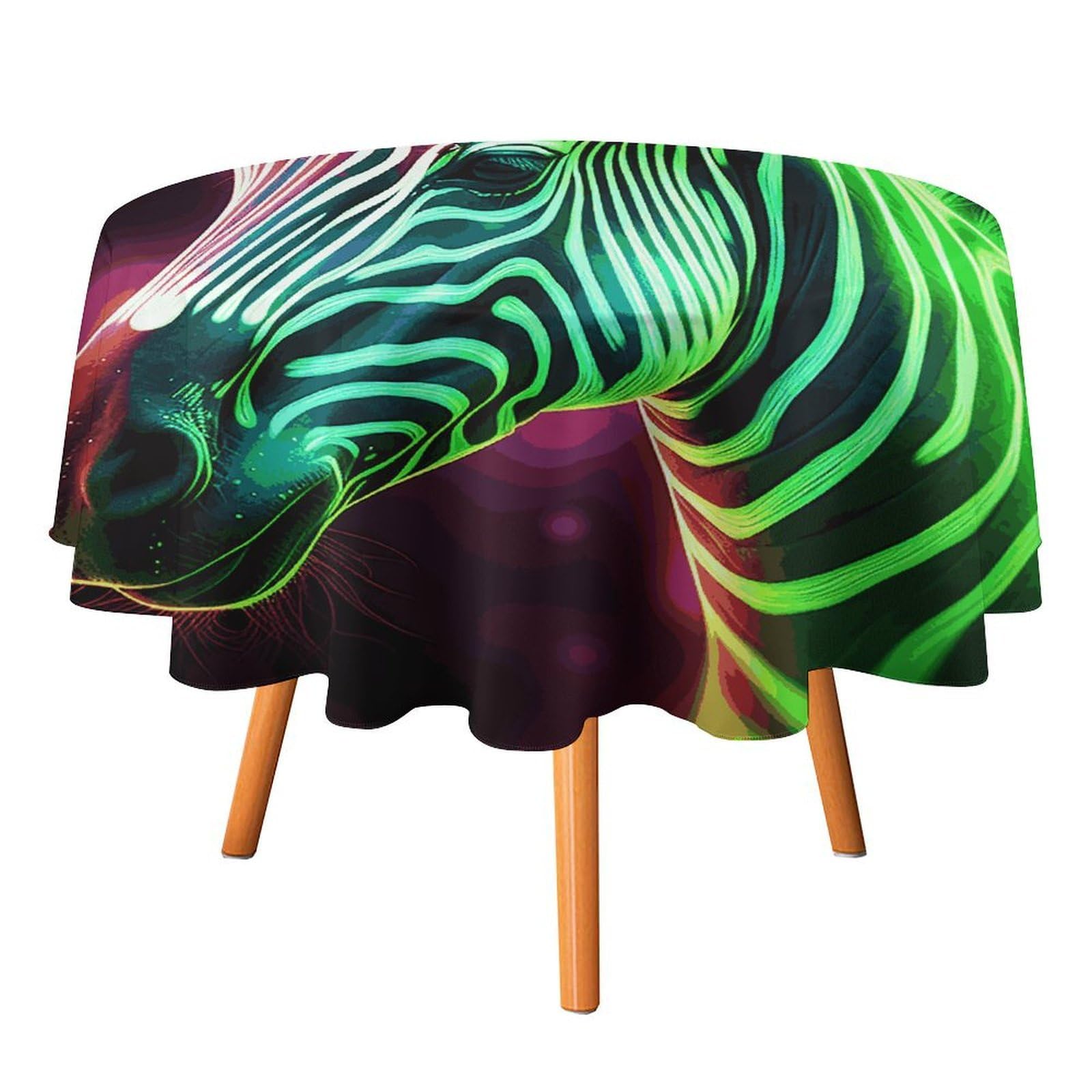 Fekiloot Style Glowing Zebra Round Tablecloth - Heavy Duty And Washable,Polyester Decorative Fabric Table Cover,Tablecloths For Kitchen Dining, Wedding, Birthday Party36x36in