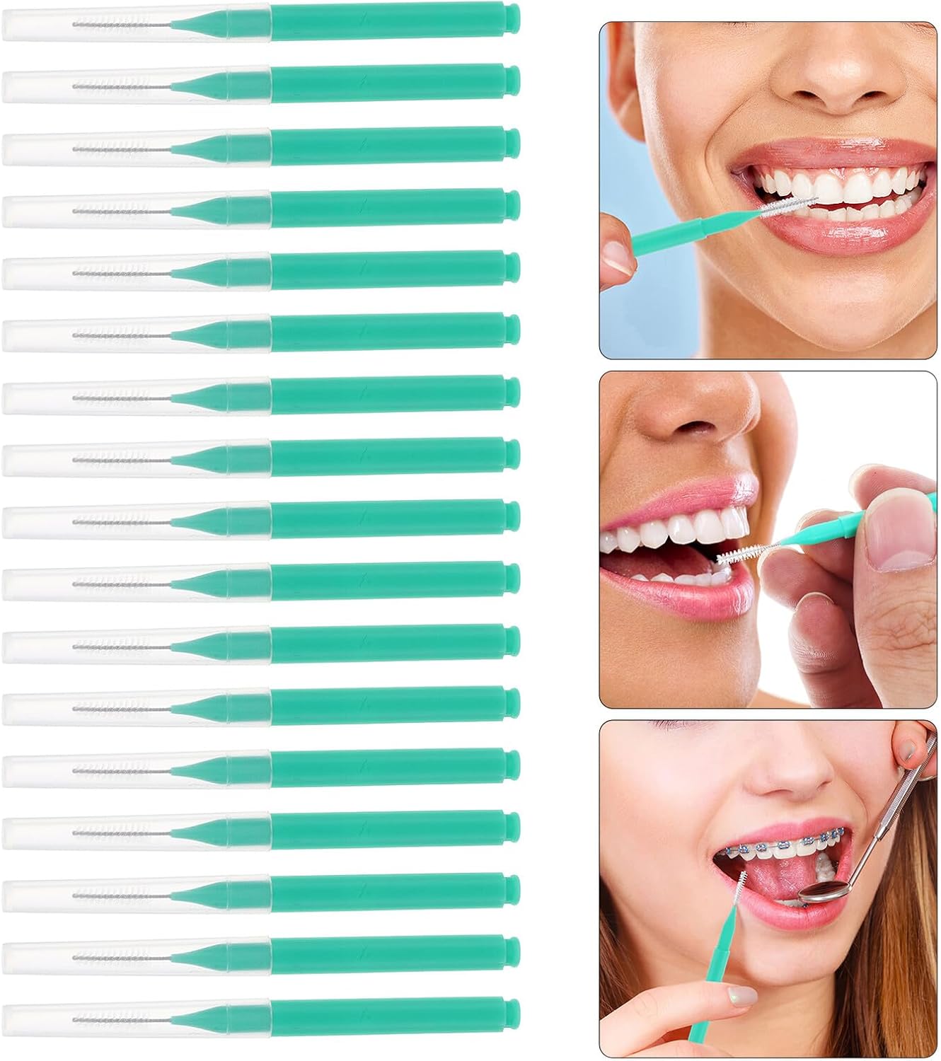 100pcs Green Interdental Brushes Soft Bristled Toothpick Flossing Brush for Plaque Removal and Braces Cleaning Oral Hygiene Care