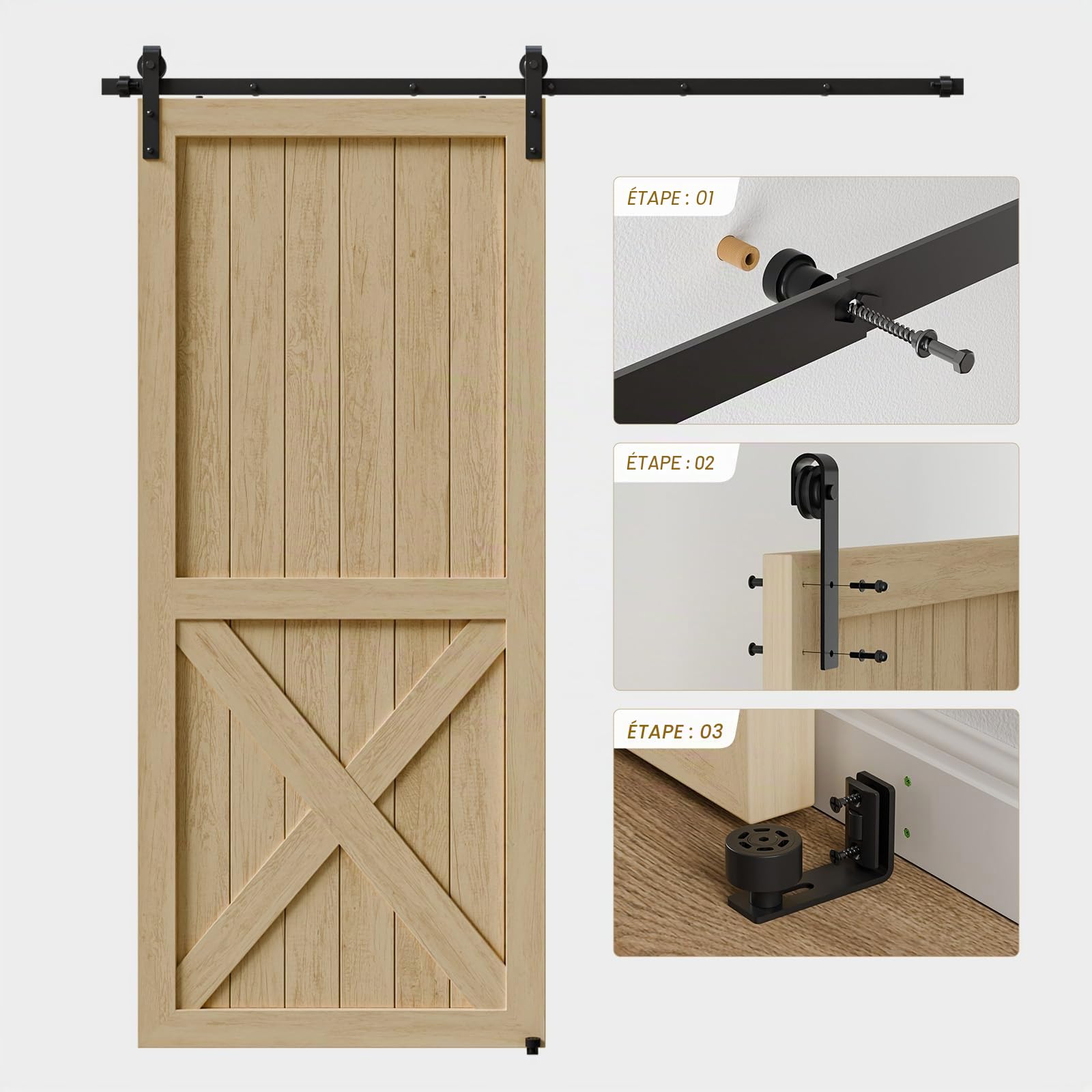 TSMST 173cm/5.5FT Quincaillerie Kit de Rail pour Porte Coulissante Porte de Grange, Kit de Rail de Porte de Grange,forme de J