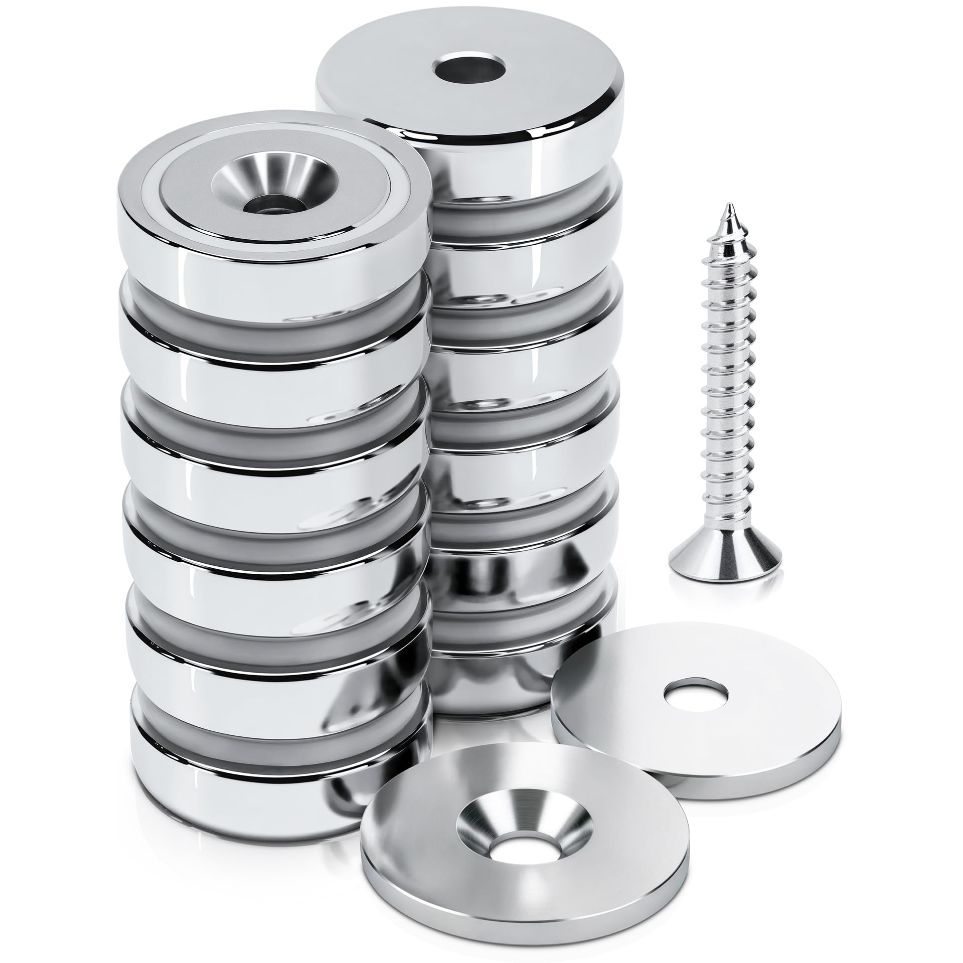 SENSEI Calamite Piccole Rotonde (16x5 mm, 6 kg) – Magneti per Zanzariere e Casa – con Viti – Set da 12 con Rondelle