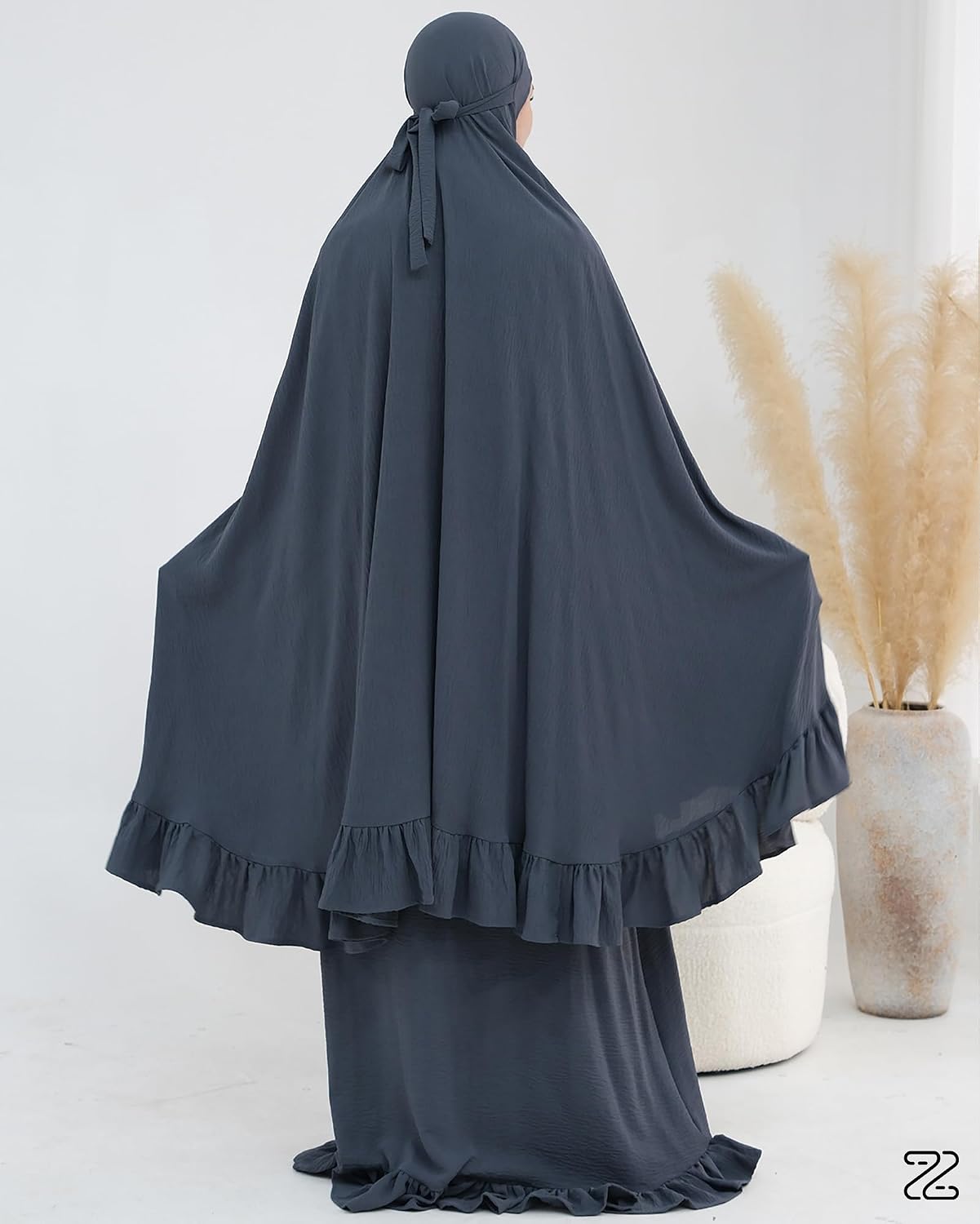Abaya 2pcs Muslim Prayer Dress Sets with Islamic Hijab Scarf Two-Piece Full Length Dress Plus Size for Ramadan