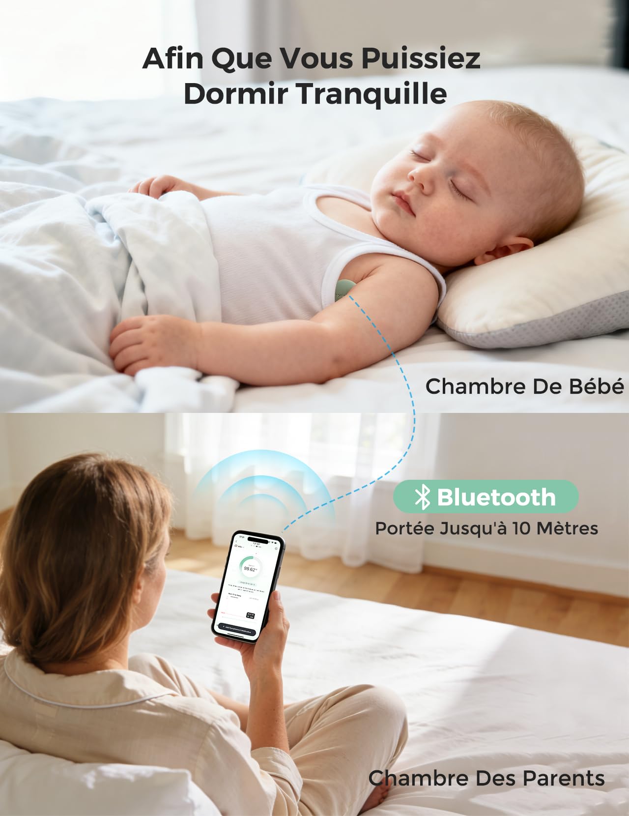 Thermomètre Numérique Portable Momcozy pour Bébé, Qualité Médicale, Lectures Instantanées, Suivi en Temps Réel via Application pour Nourrissons et Enfants, Bluetooth, Vert