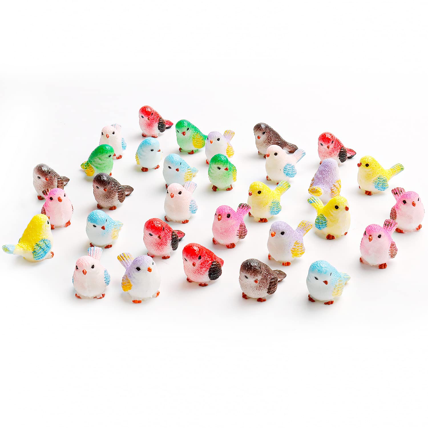 Aydinids 32 Pcs Miniature Bird Mini Bird Figurines Fairy Garden Accessories Bird Decorative Resin Bird for Micro Landscape Christmas Tree Craft Home Decoration