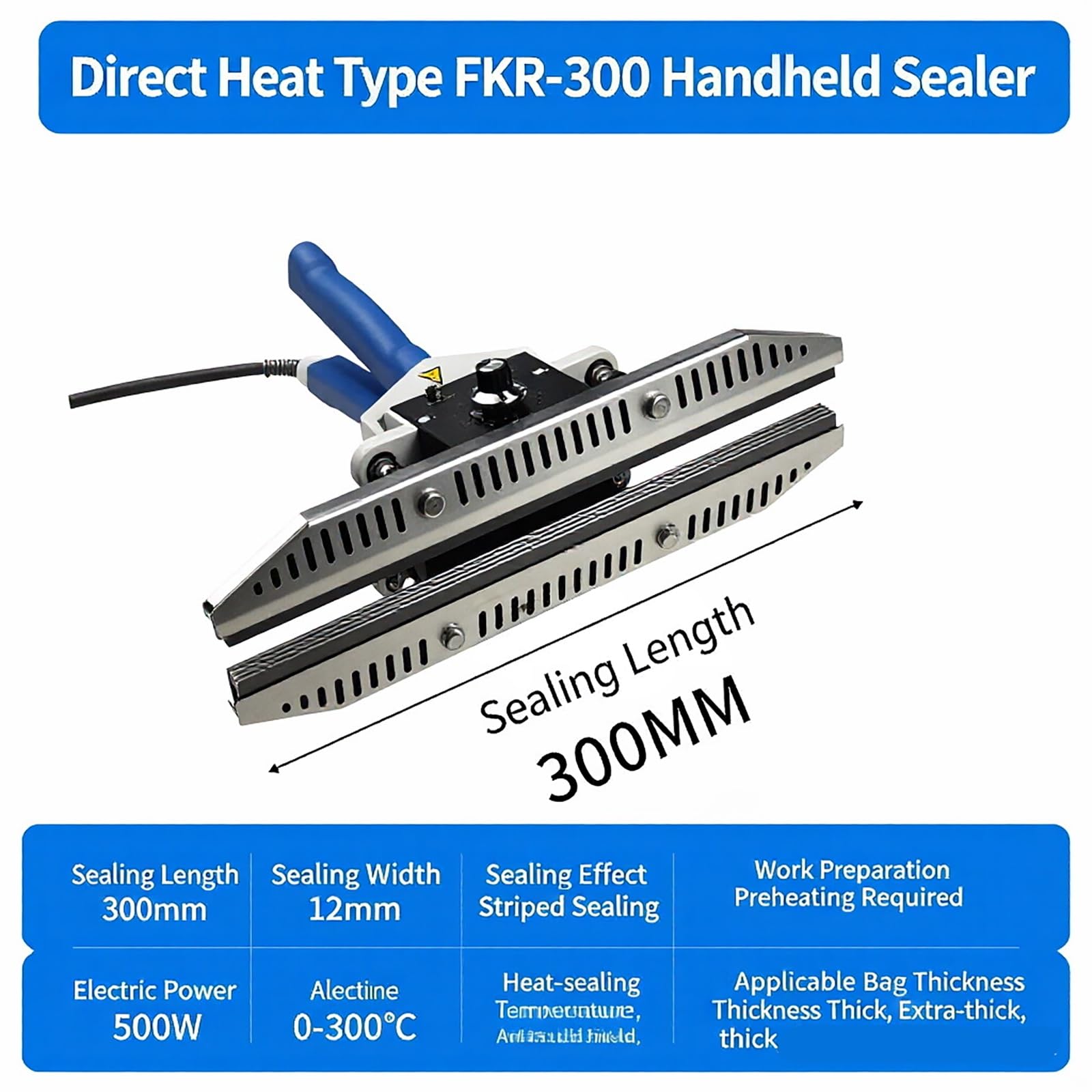 Sellador de crimpado de mano, máquina de sellado térmico profesional con temperatura ajustable de 0 a 300 °C para bolsas de mylar, papel de aluminio y kraft, herramienta térmica manual de 12 mm de