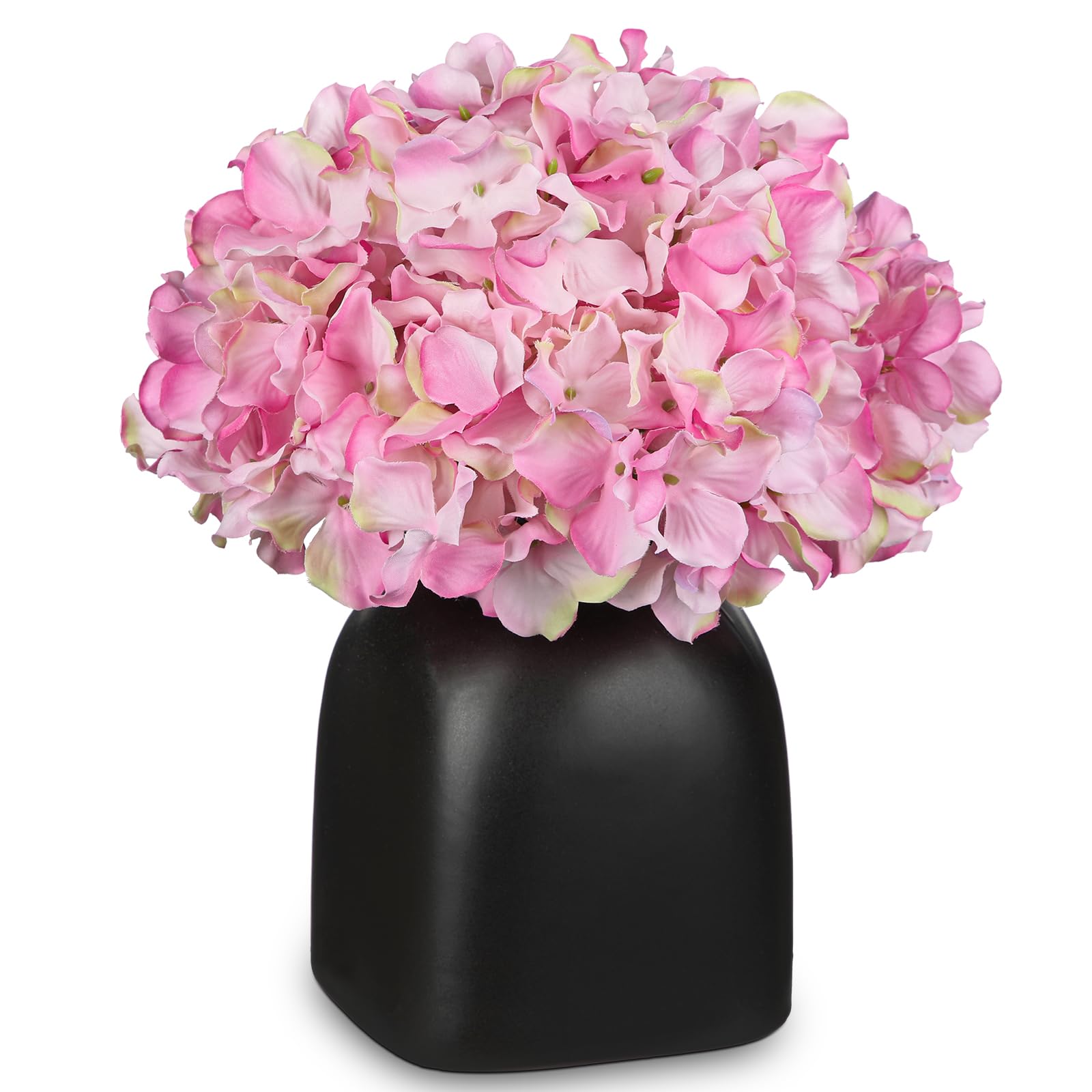 Briful Kunstblumen Wie Echt Künstliche Hortensien Rosa Dekoblumen mit Beeren in Schwarzer Keramikvase Blumengesteck für Büro Resto Wohnzimmer Badzimmer Herbst Dekoration