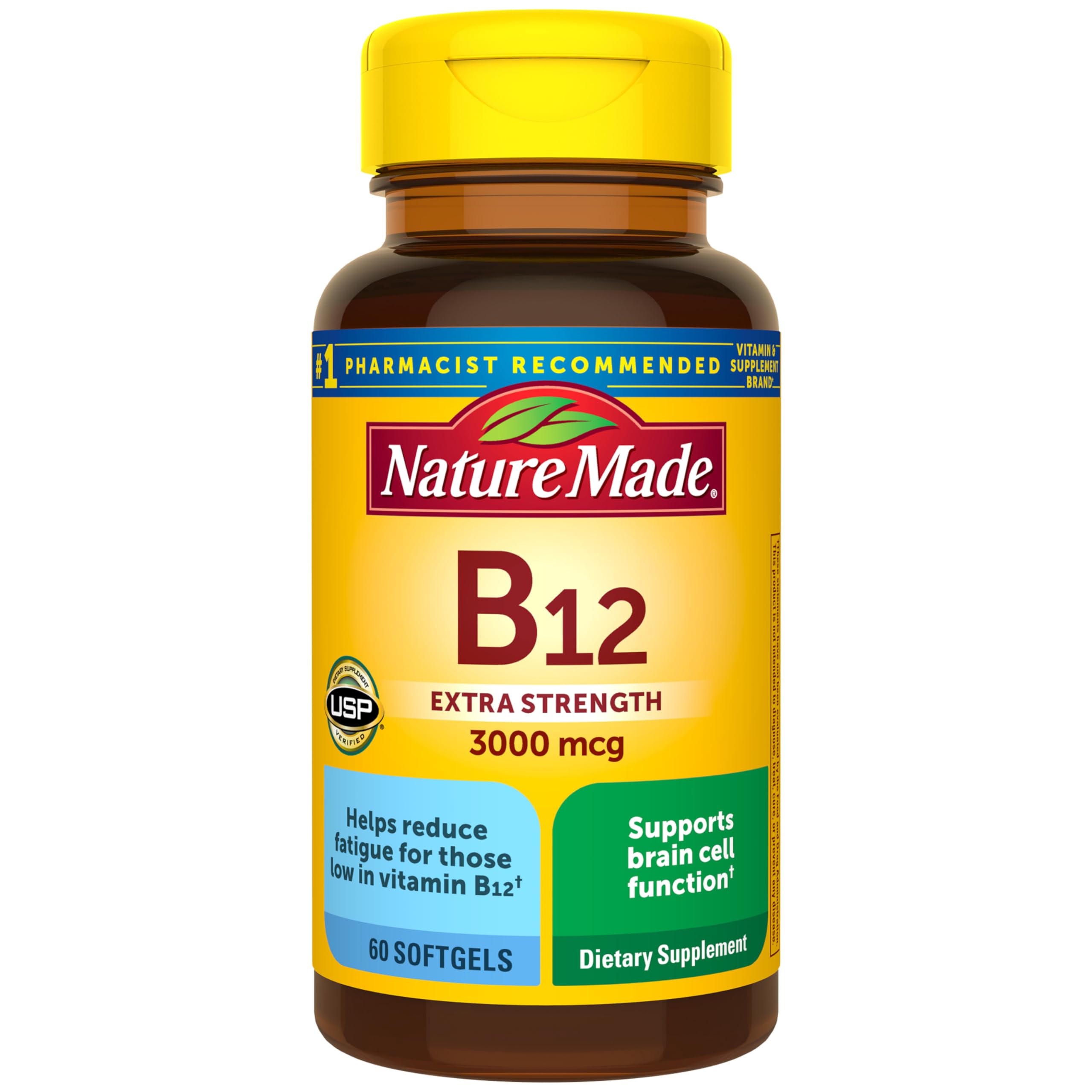 Nature Made Vitamin B12 Extra Strength 3000 mcg, B12 Vitamin Supplement for Energy Metabolism Support, 60 Softgels, 60 Day Supply