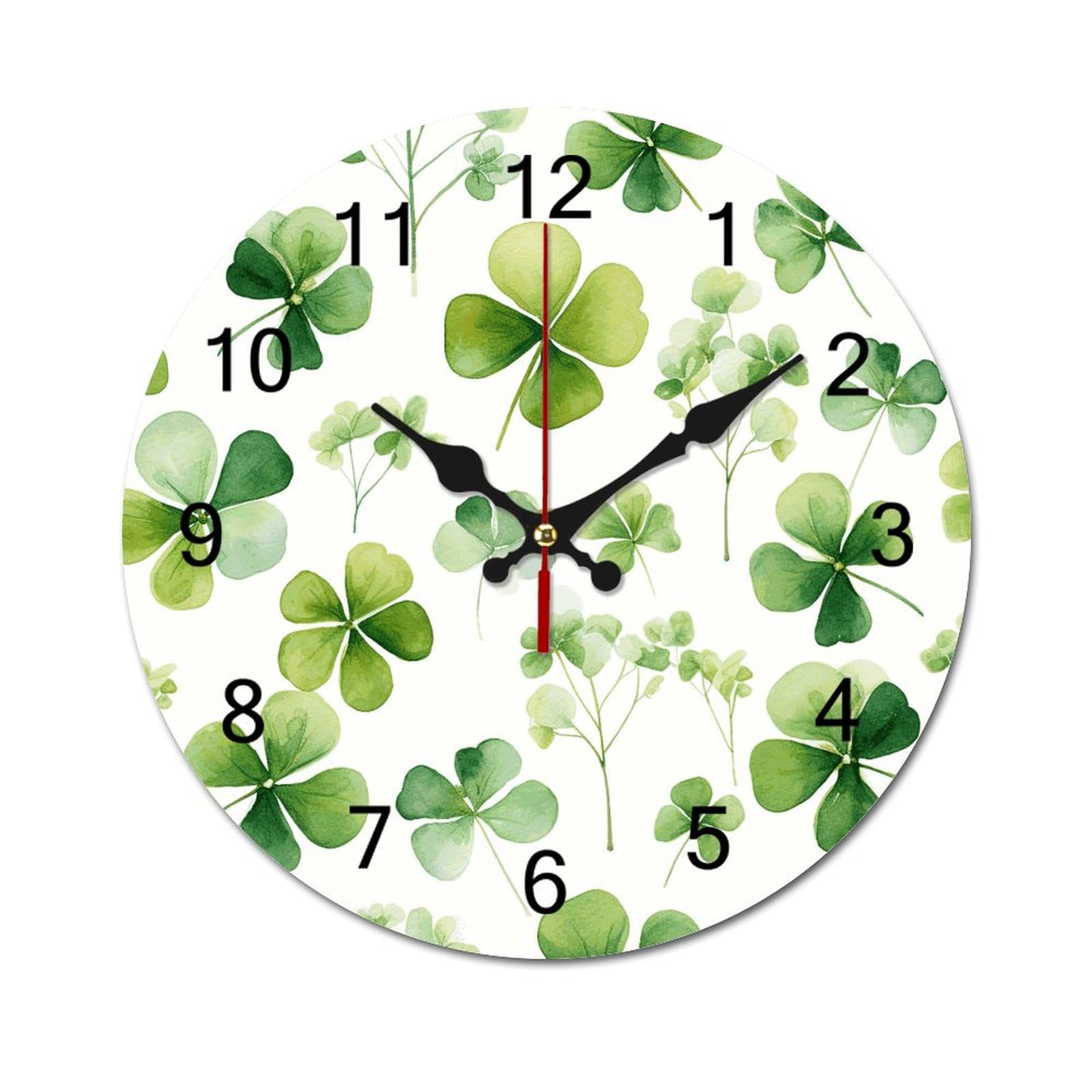 Horloge murale trèfle porte-bonheur déco silencieuse pour la maison
