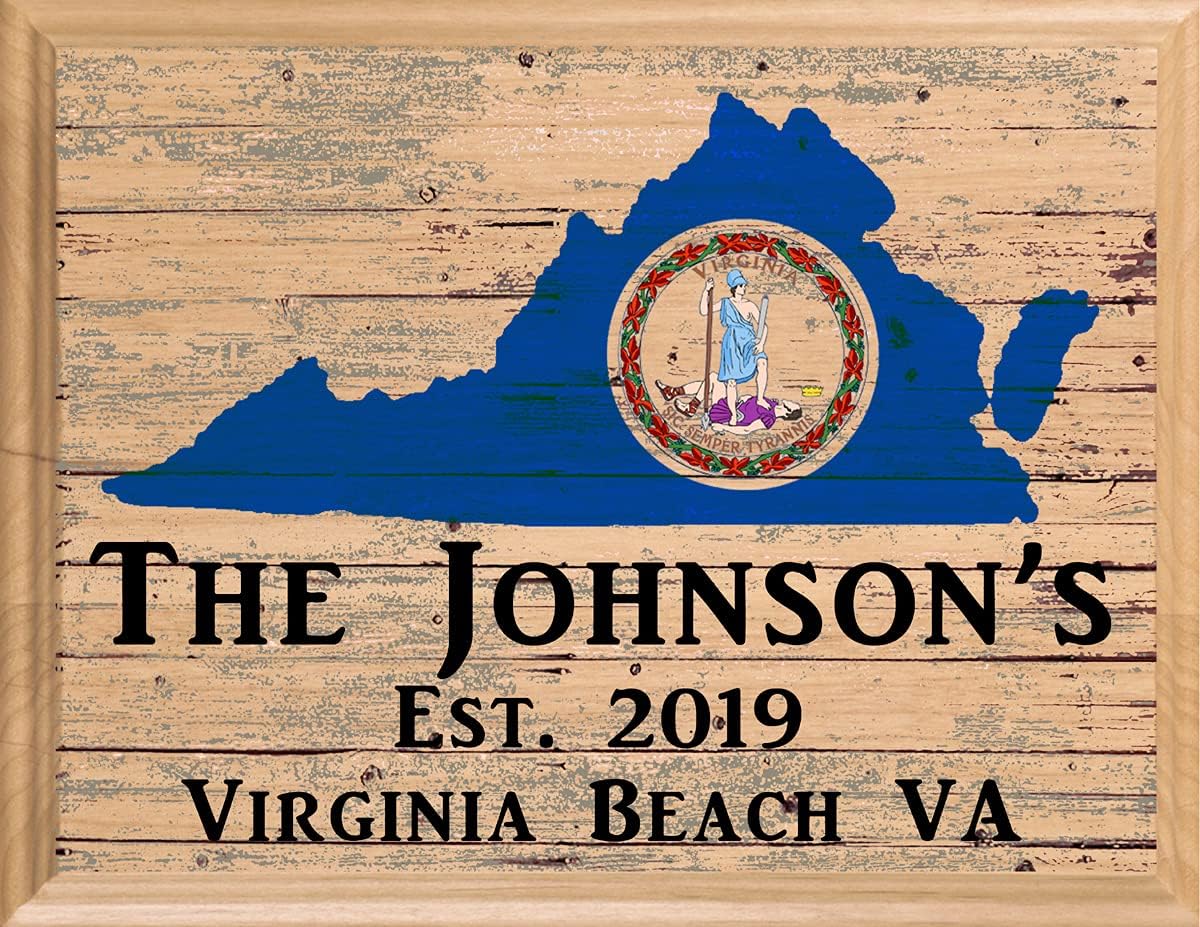 VIRGINIA Home Sign with Established Date PERSONALIZED VA State Family Name - Housewarming Gift Wall Art Made in the USA