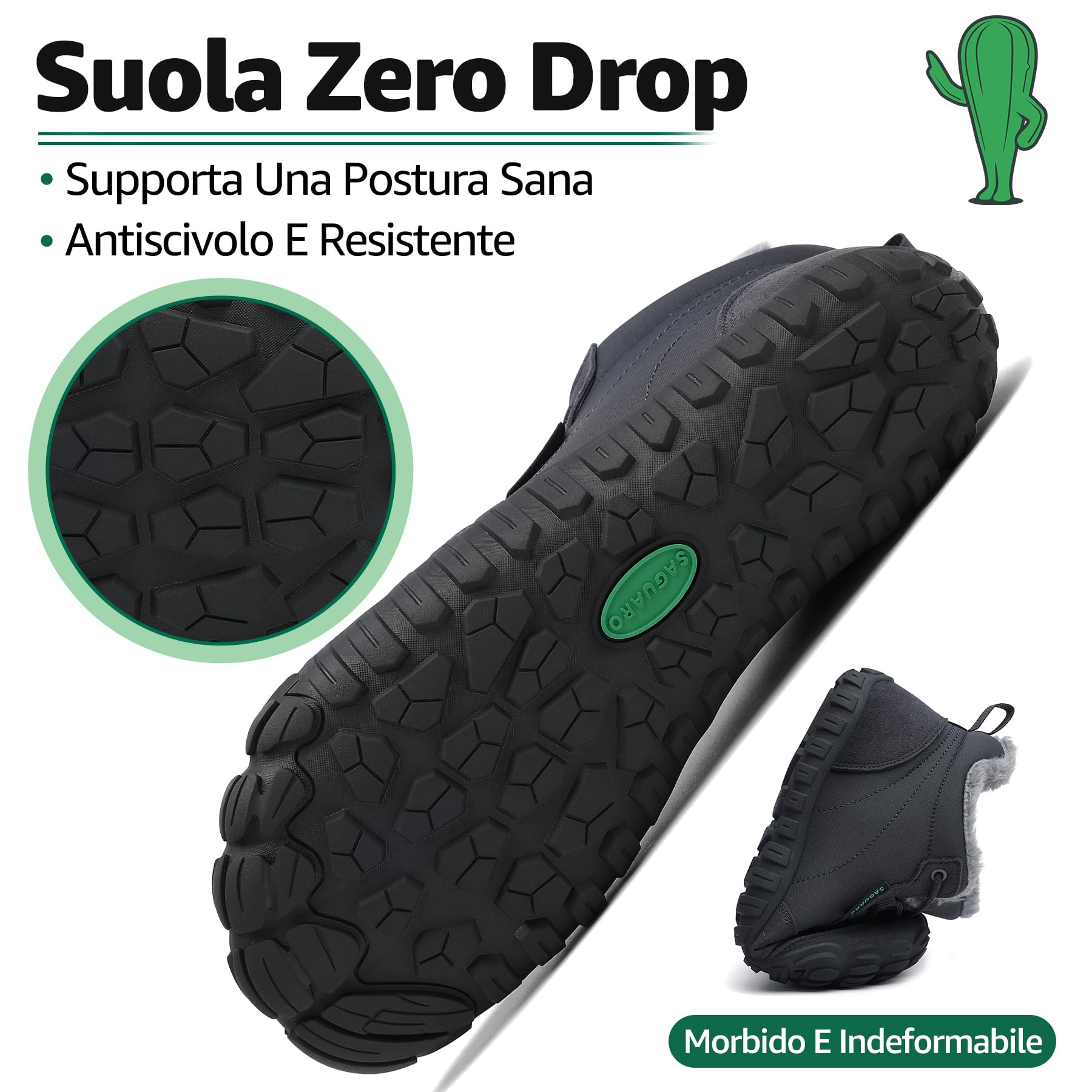 SAGUARO Barefoot Scarpe Invernali Caldo Stivali Neve per Uomo Donna,Gr.36-48