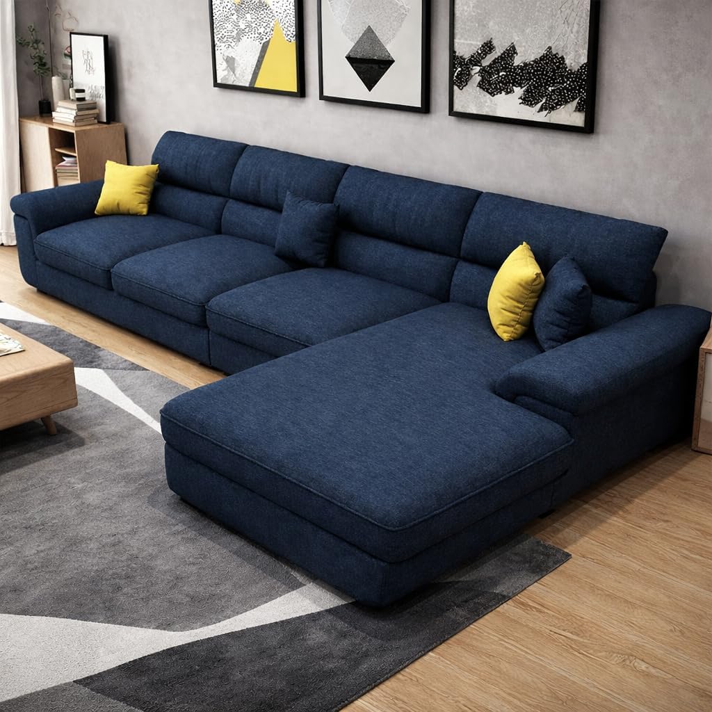 كنبة زاوية رُكنة على شكل حرف L تنجيد مريح - اللون كحلى - مقاس 300 / 200 × 85 × 85 سم