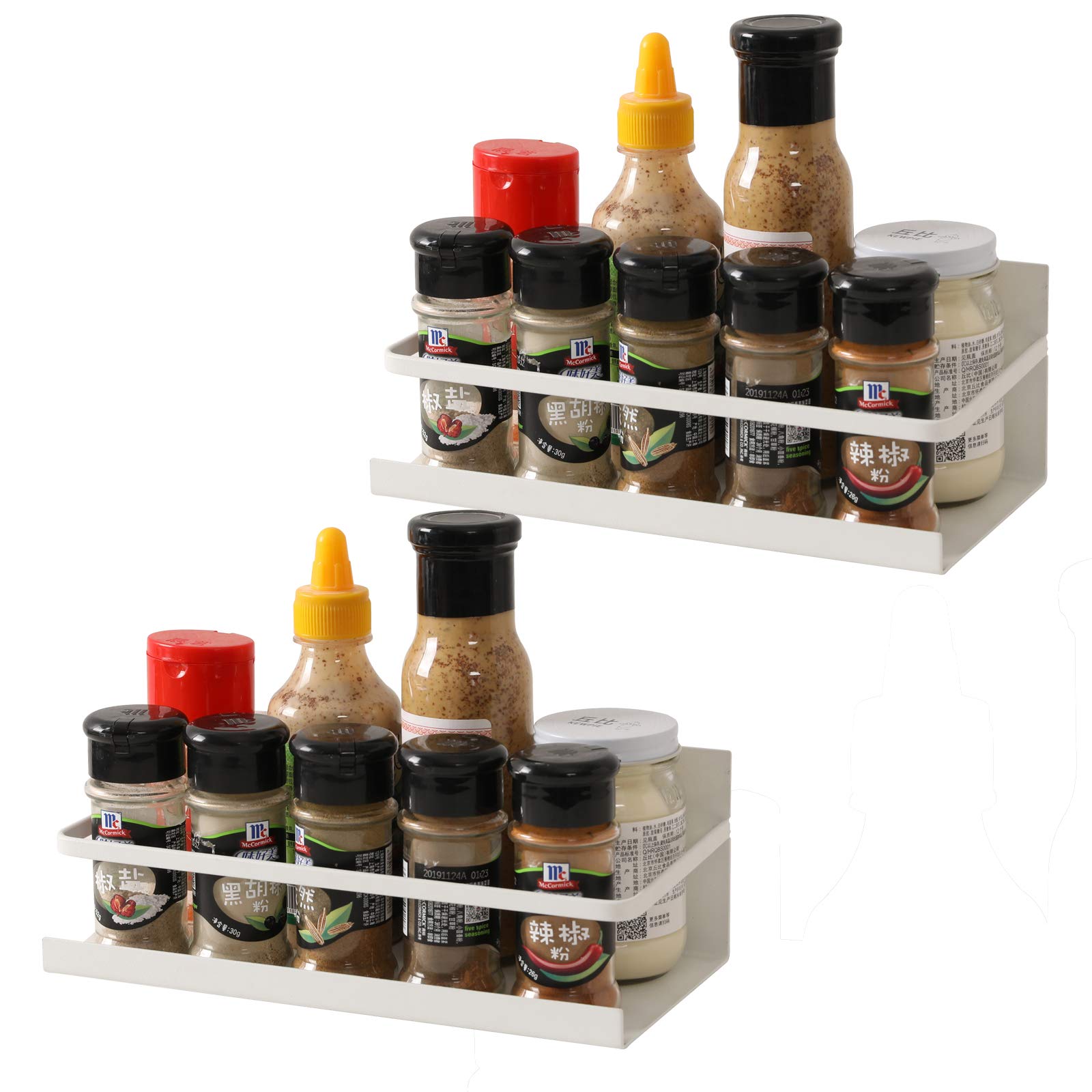 YCOCO Magnetic Spice Rack Organizer Single Tier Refrigerator Spice Storage Shelf, Easy to Install The Side of The Refrigerator Can Hold spices,for Home and Kitchen,Pack of 2,white