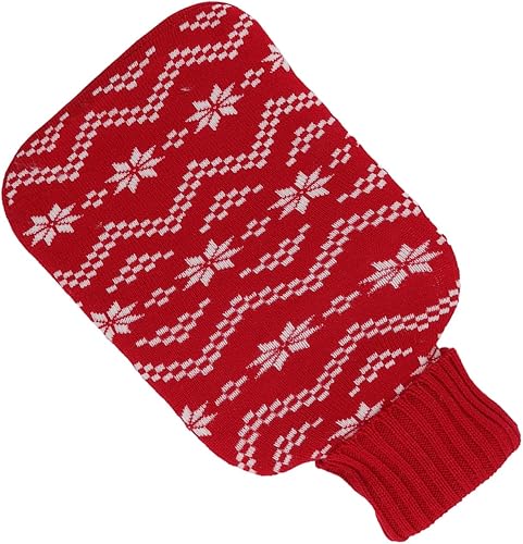 Miniatura 8 de Fydun 1 Liter Large Rubber Hot Water Bottle Knitted Cover Hot Water Bottle for Pain Relief Body Warming Red Deer Wide Range of Uses (Red Snowflake)