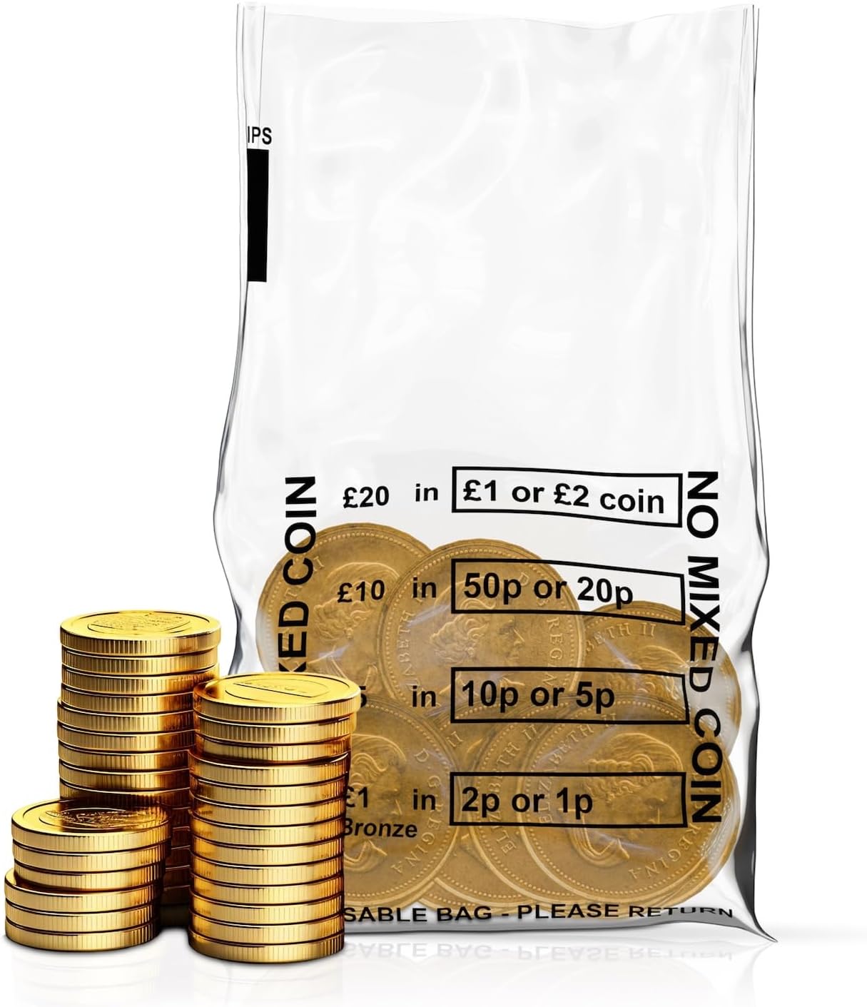 Pack of 1000 - Clear Plastic Money Bank Bags | No Mixed Coins Banking Bags for Change Handling Shop Business Home Office