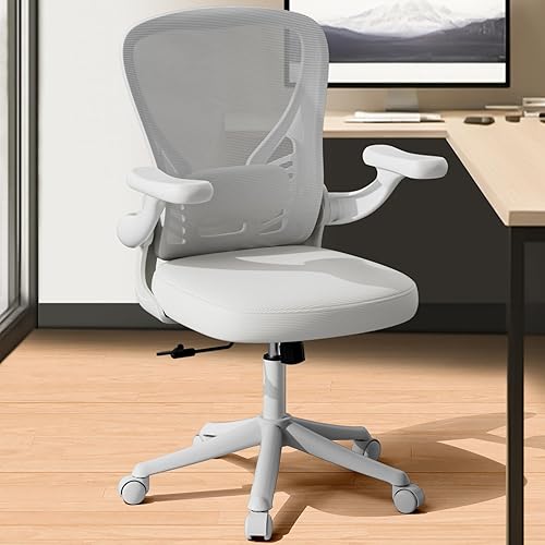 Miniatura 7 de Silla de escritorio para computadora con ruedas, silla de oficina de malla con brazos abatibles, soporte lumbar ajustable, silla de escritorio