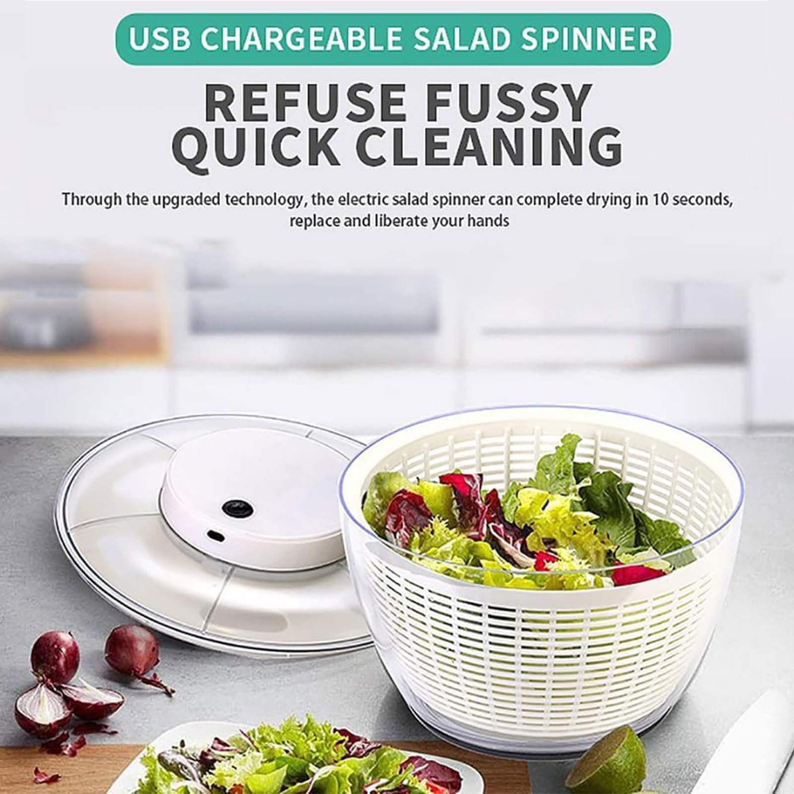 Centrifugador eléctrico de ensalada, lavadora y secadora recargable de 1500 mAh, base antideslizante, secado rápido, capacidad de 6 litros para lechuga, verduras, frutas y hierbas