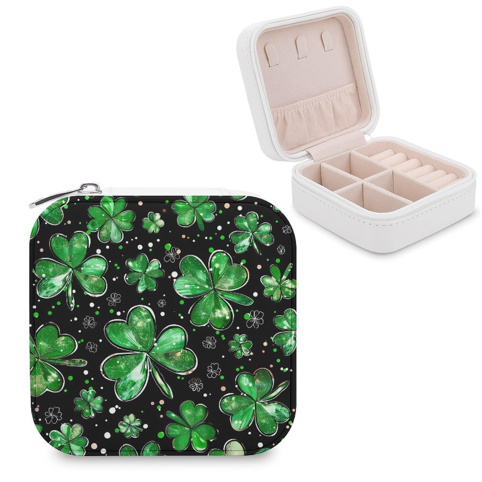 CUTJMDNGH Green Ireland Shamrock St Patricks Day Jewelry Box for Women Jewellery Case Organizer Storage Boxes Craft