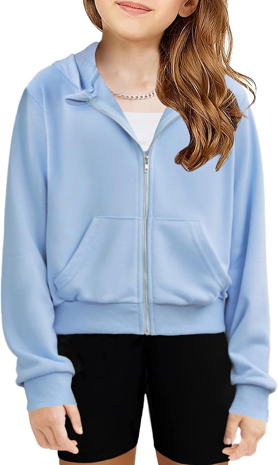 Arshiner Girls Zip Up Hoodies Cropped Full-Zip Hoodie Kids Casual Sweatshirt Spring Fall Jackets with Pockets