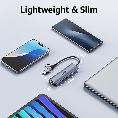 Miniatura 9 de Acer Adaptador USB a Ethernet, Hub USBC Ethernet 1Gbps con 3*USB 3.0, Disipación de Calor de Aluminio, Sin Necesidad de Controlador, Adaptador USB a