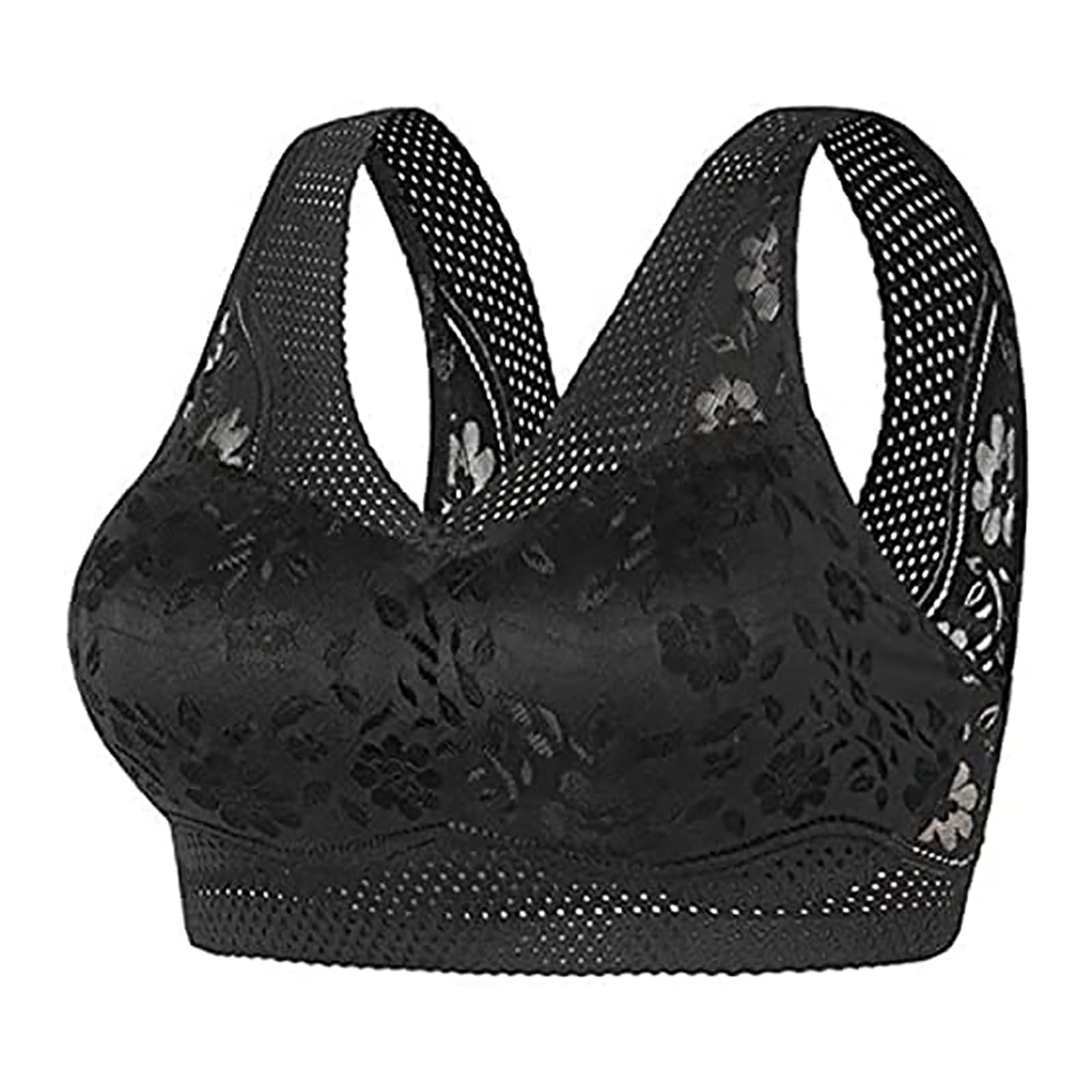 Hatmeo Bras for Senior Women Lace Posture Correcting Wireless Bra Breathable Full Coverage Push up Everyday Bralettes