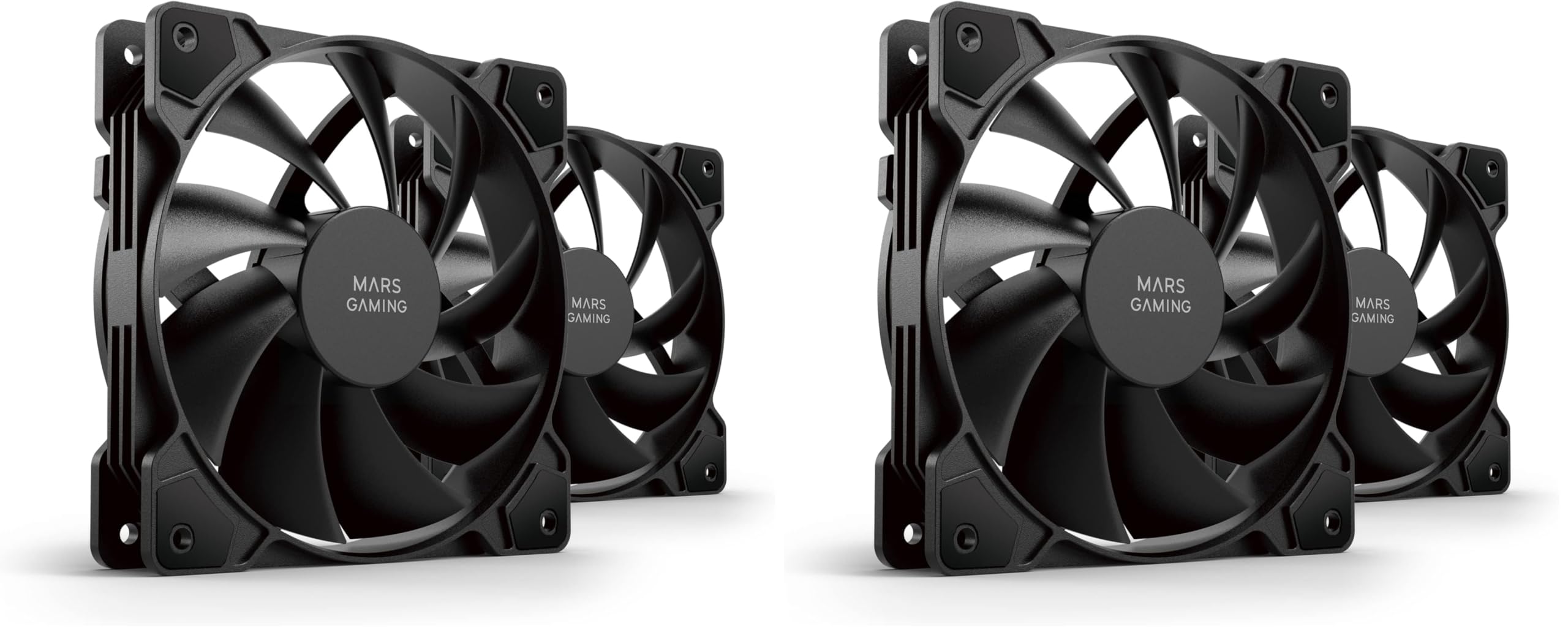 Mars Gaming MF-PROX2, Kit 2x 120mm Fans, Anti-Vibration System, Ultra-Quiet, Dual Connection 3PIN + 4PIN, Black (Pack of 2)