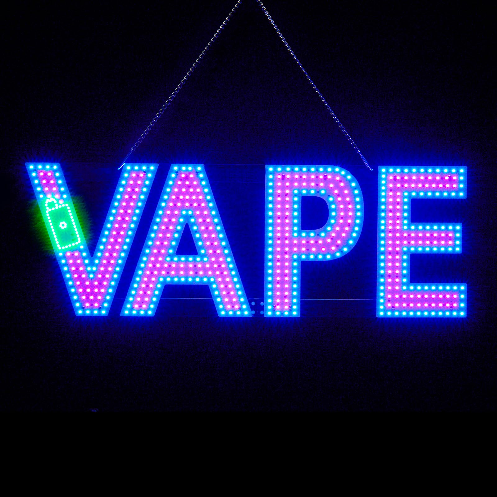 Thirdpolite Large LED VAPE Sign for Smoke Shops, 30"x10" Dimmable Bright LED Advertisement Board High Visibility with Adjustable Chain,Electric Display Signs for Store Shop Window(Blue&Pink&Green)