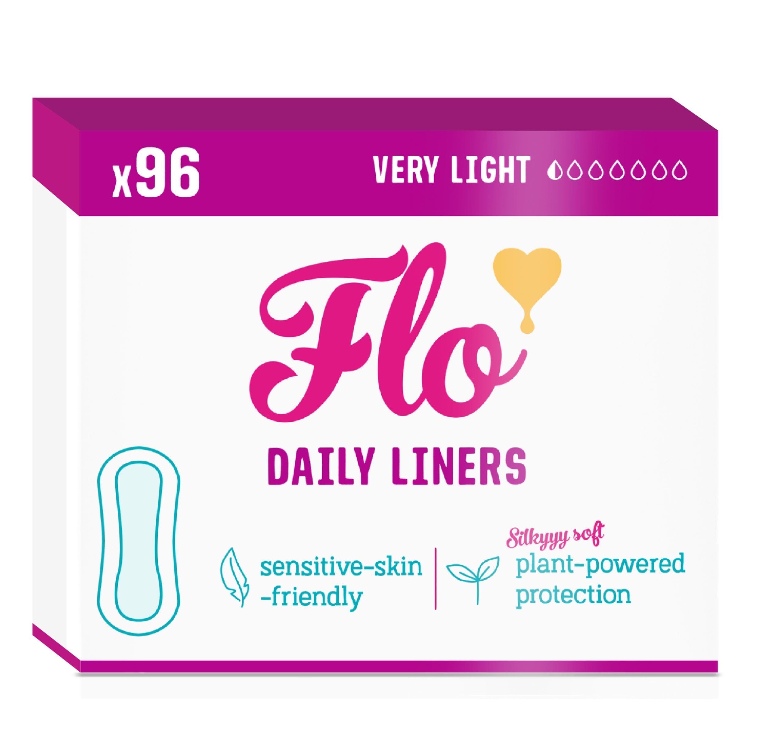 Flo - Daily Liners (96 Pack) Very Light Flow - Wrapped, Ultra-Thin - Natural, Absorbent, Soft & Breathable - Made with Organic Bamboo - Panty Liners for Women - Fragrance Free - Vegan & Cruelty Free