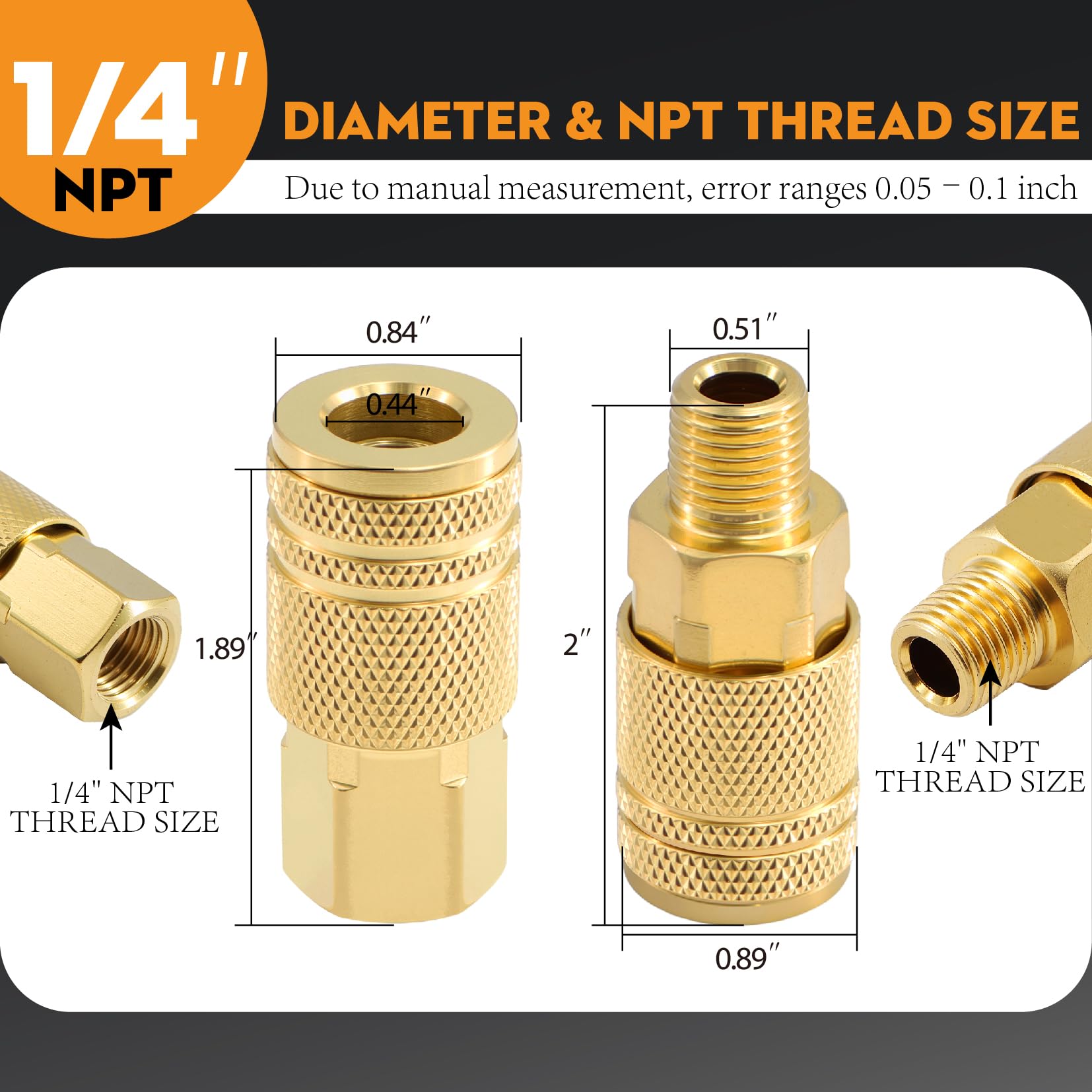 Juego de 54 acopladores de conexión rápida NPT de 1/4 pulgadas, chapado en latón, kit de accesorios de aire de grado industrial para compresores de aire y herramientas neumáticas