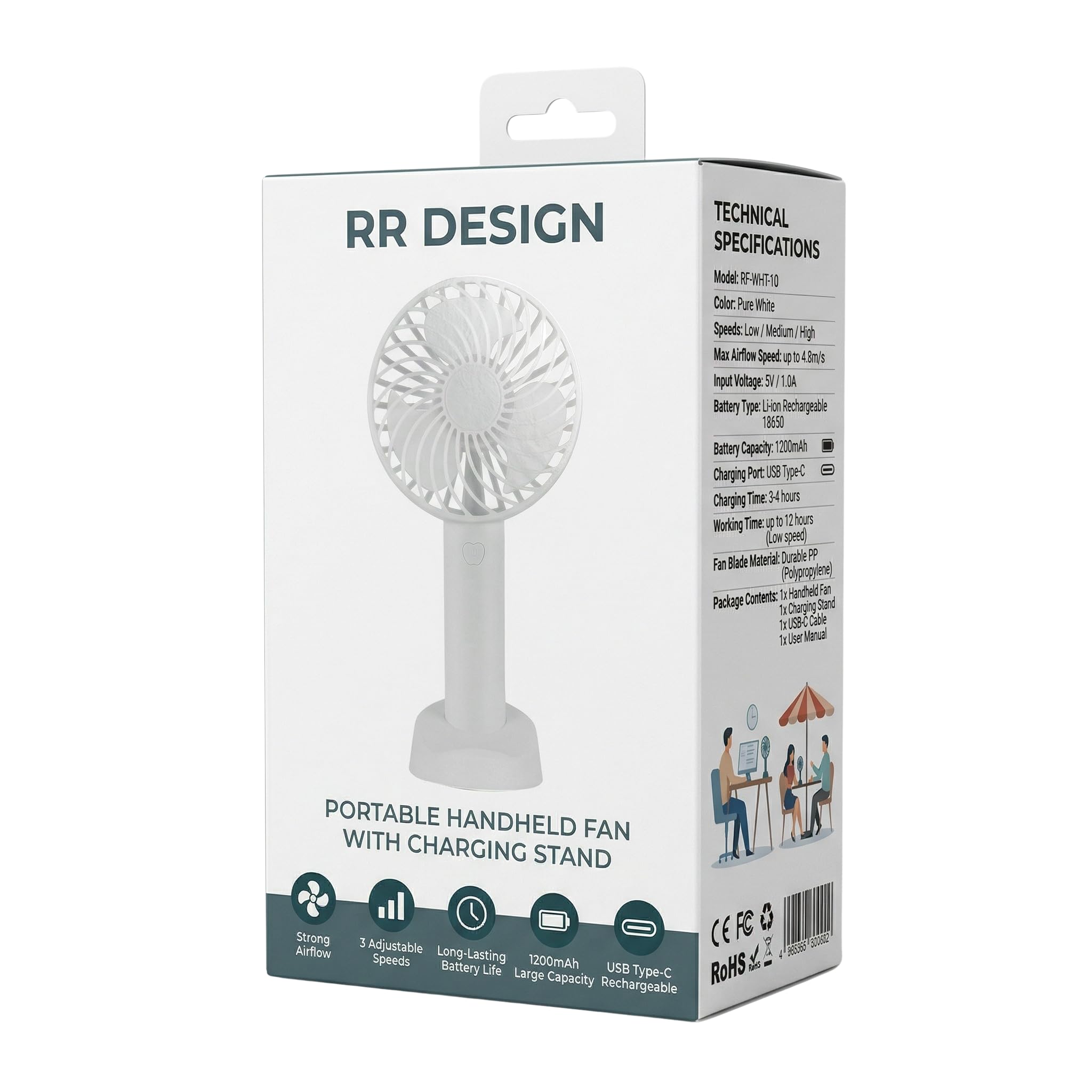 Portable Handheld Fan with Charging Stand, USB Type-C Rechargeable Mini Fan, 3 Speed Adjustable, 1200mAh Battery, Strong Airflow Personal Fan for Travel, Office & Home-image-42