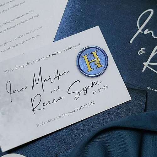 Miniatura 4 de 25 calcomanías de sello de cera doradas y azules hechas a mano con hojas botánicas vintage, calcomanías de cera para invitaciones de fiesta de boda,